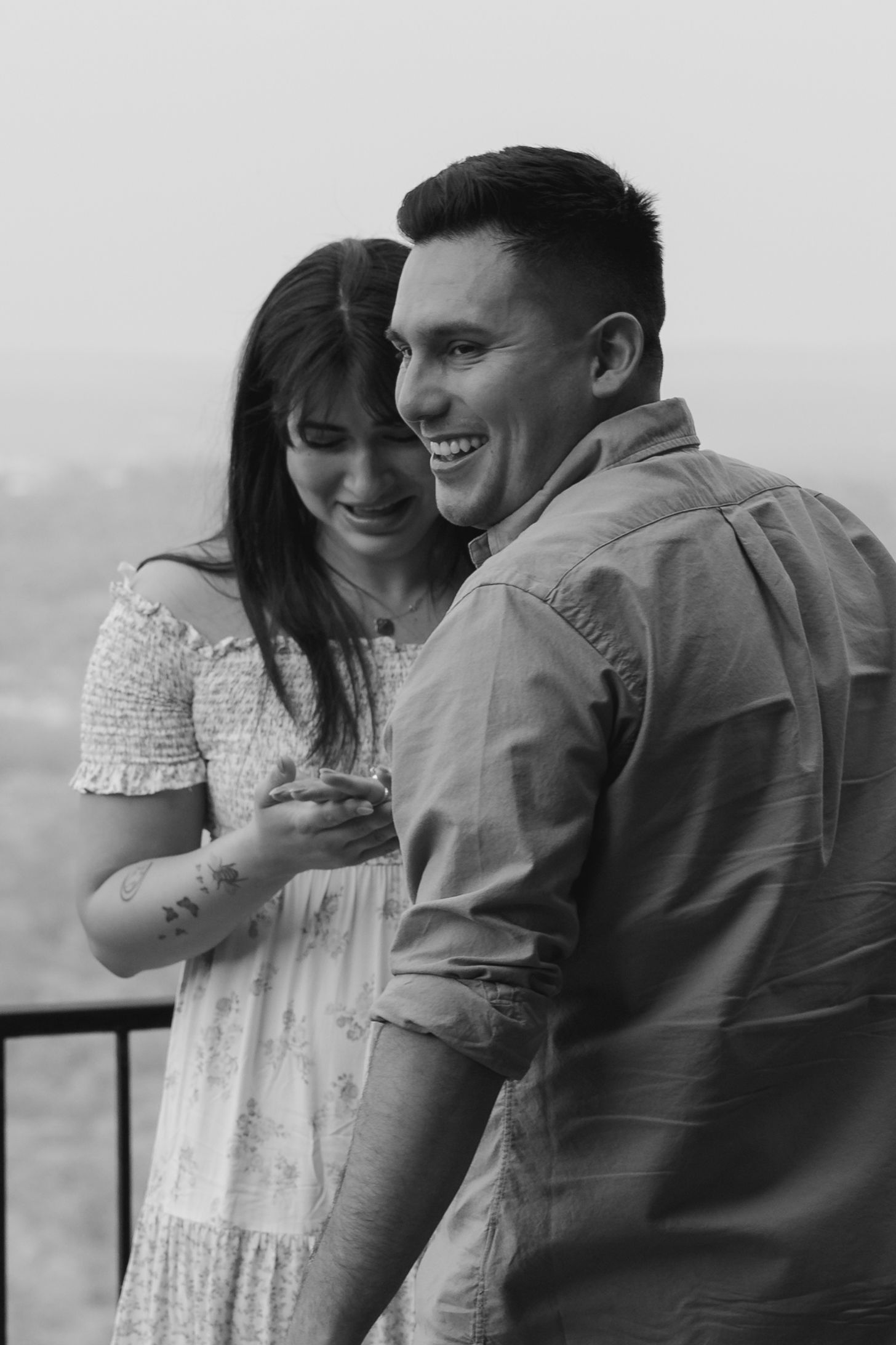 Couple celebrating engagement during Rock City Lookout Mountain proposal