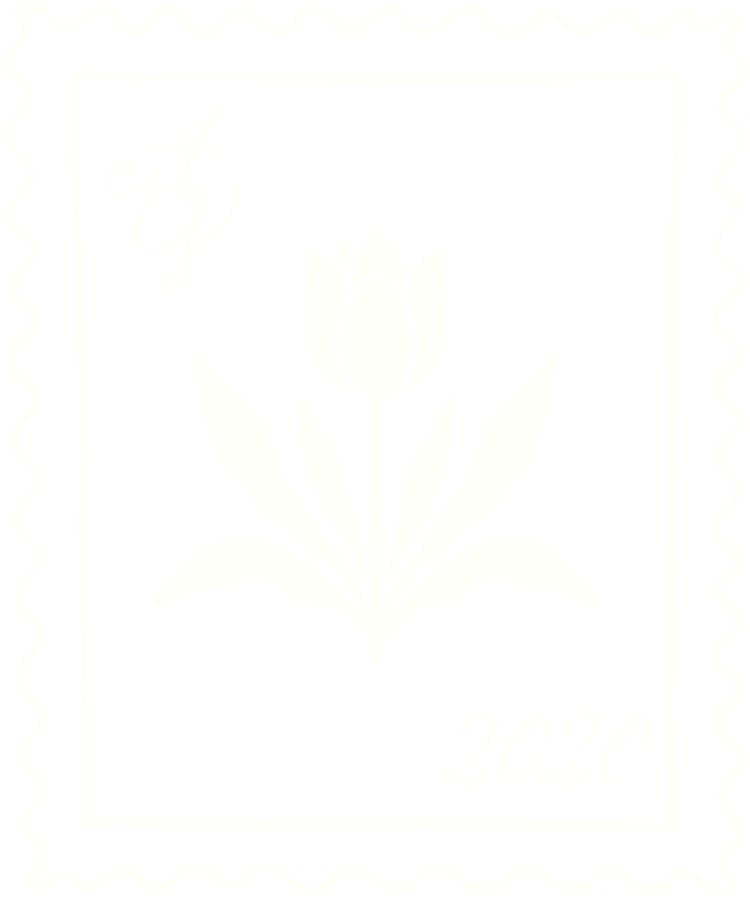 Faint white lotus flower emblem on a cream background, symbolizing purity and spiritual enlightenment.
