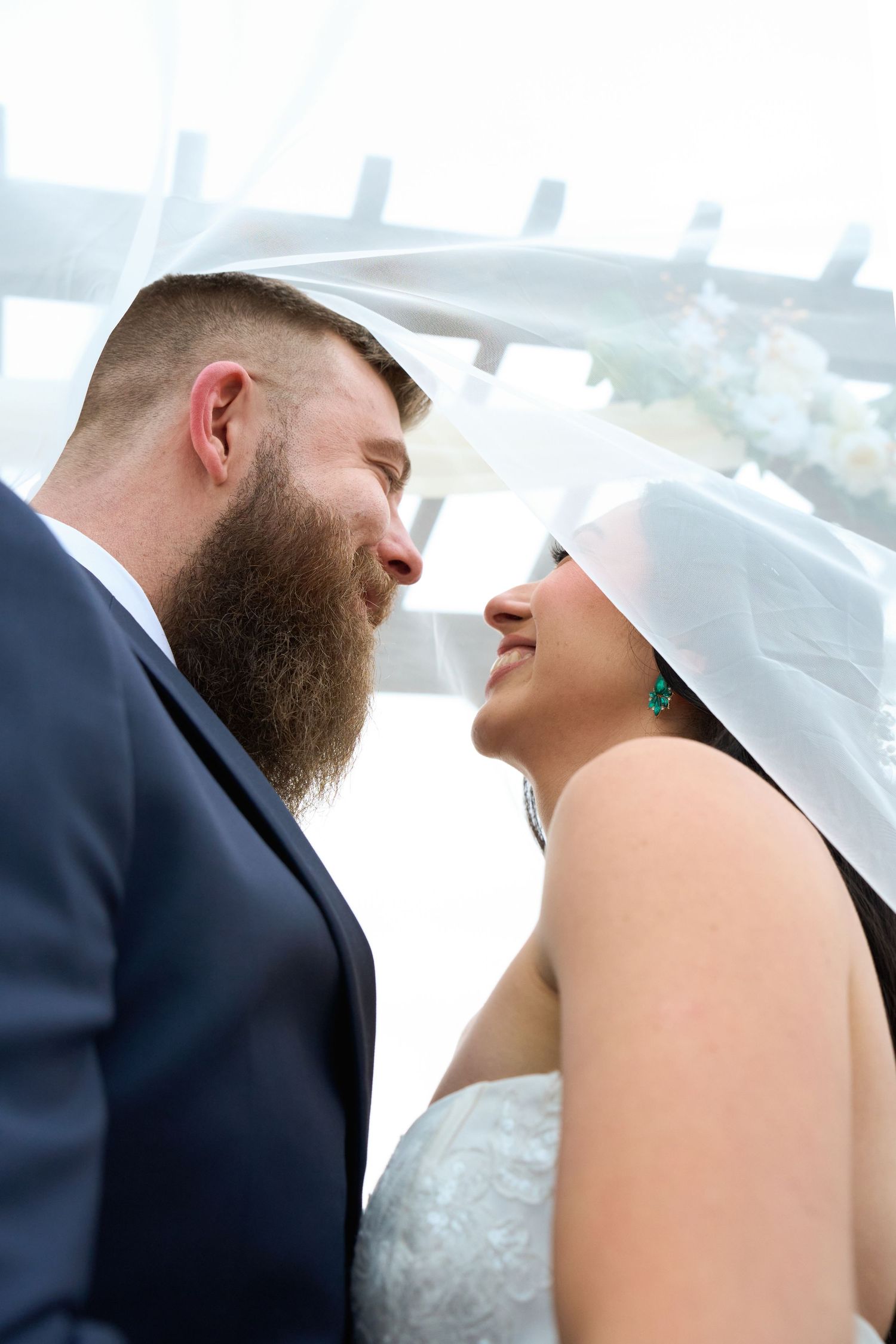 Close-up shot of wedding couple sharing an intimate moment during their ceremony.