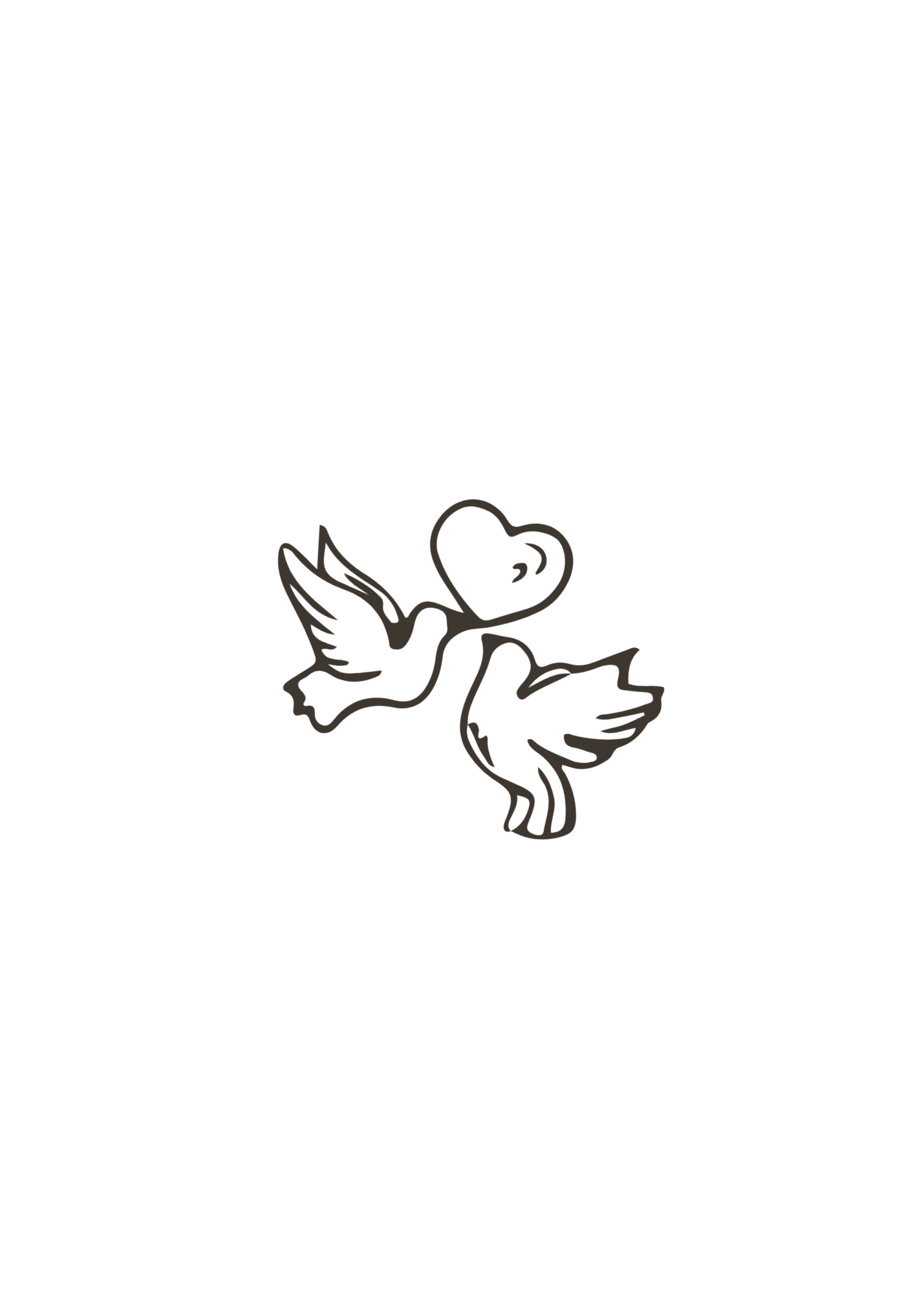 A simple line drawing of two flying birds with a heart symbol between them against a black background.