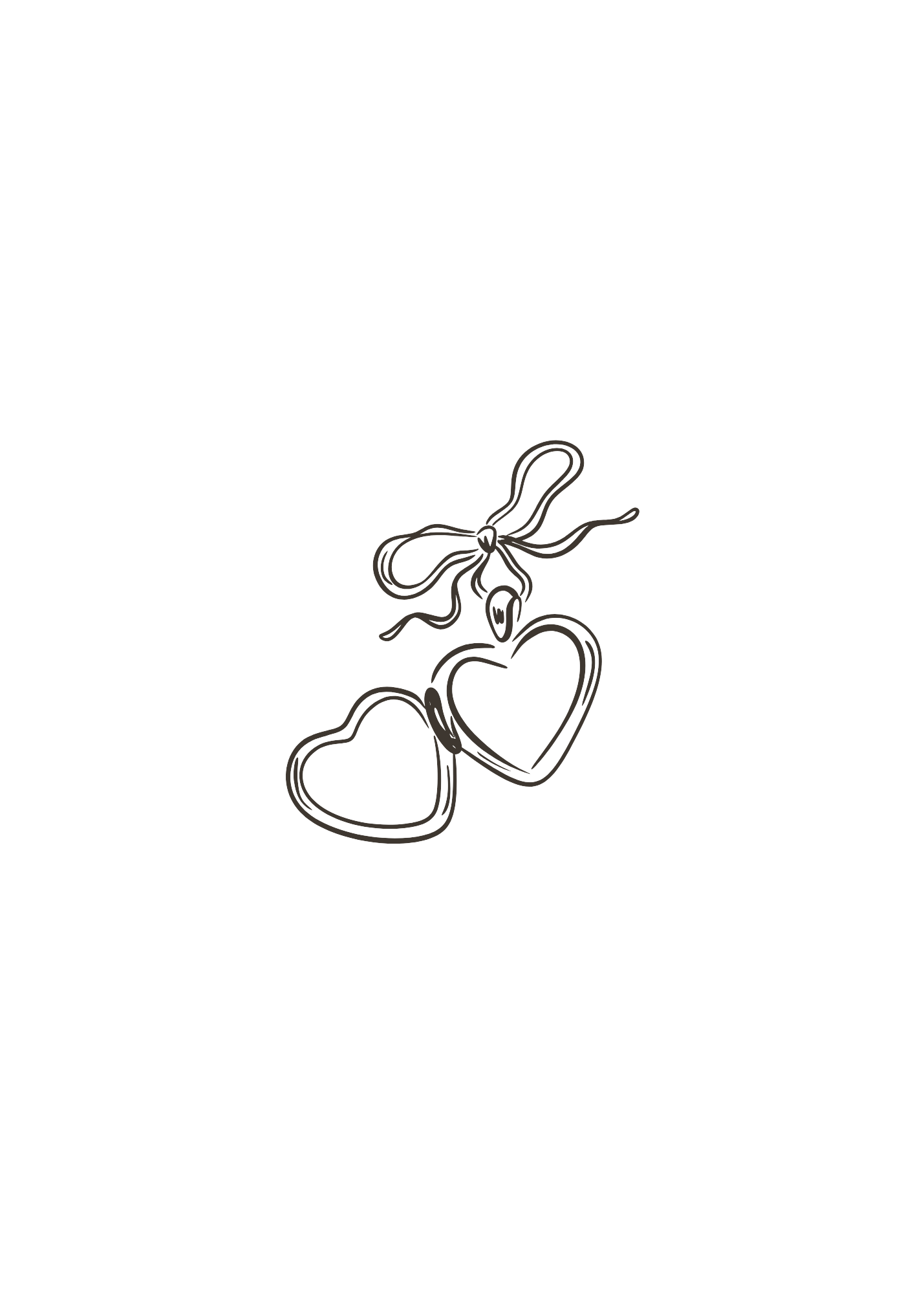 Two heart outlines drawn with delicate white lines connected by a bow on a black background.