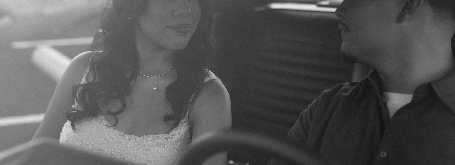 Artistic black and white close-up portrait shot.