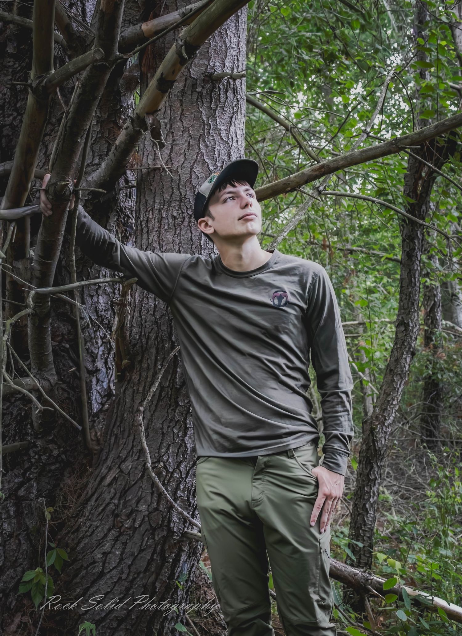 Top men's, senior photography session in the woods, Coleman, Mi
