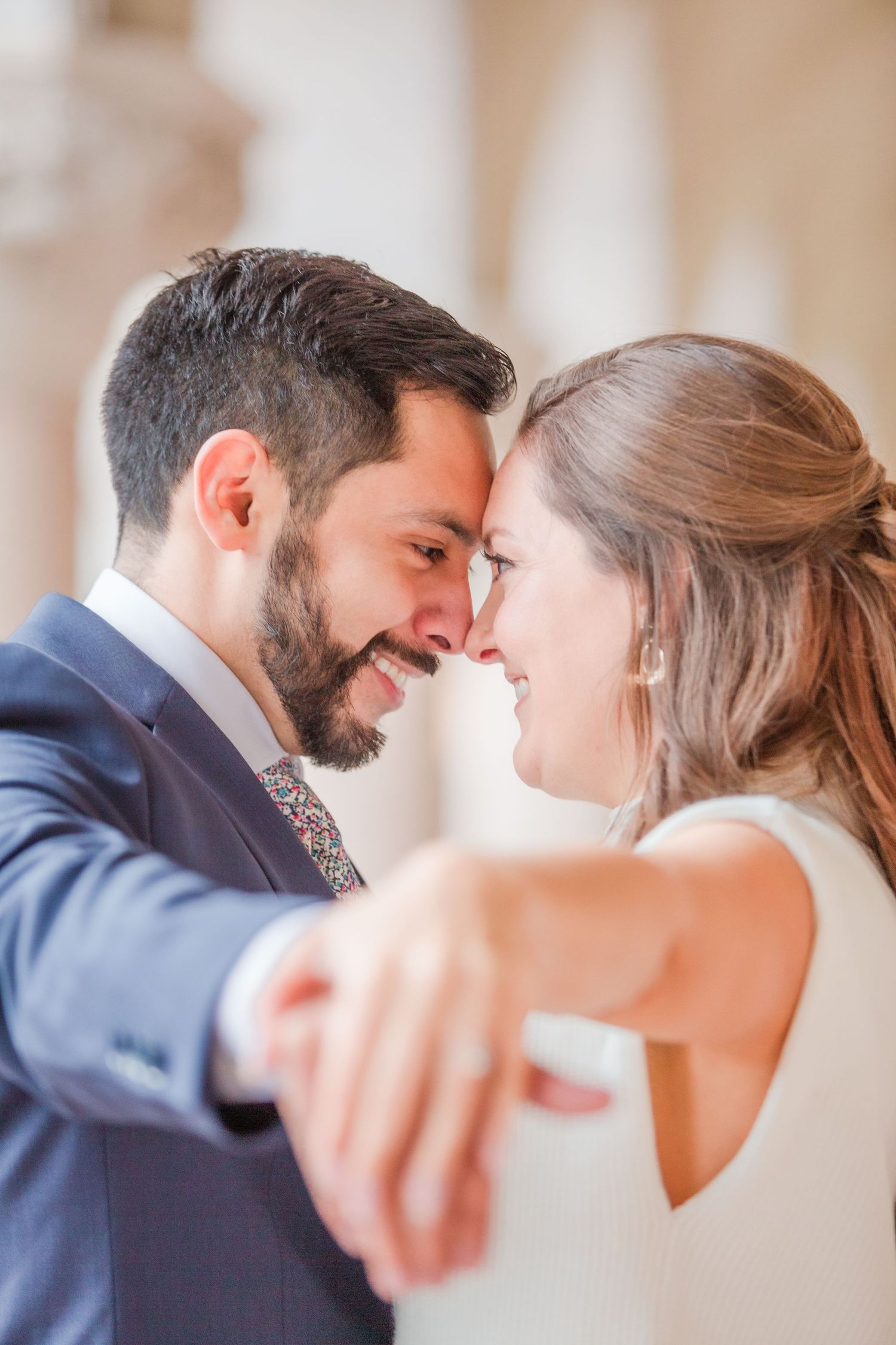 Intimate close up portrait of couple sharing joyful moment.