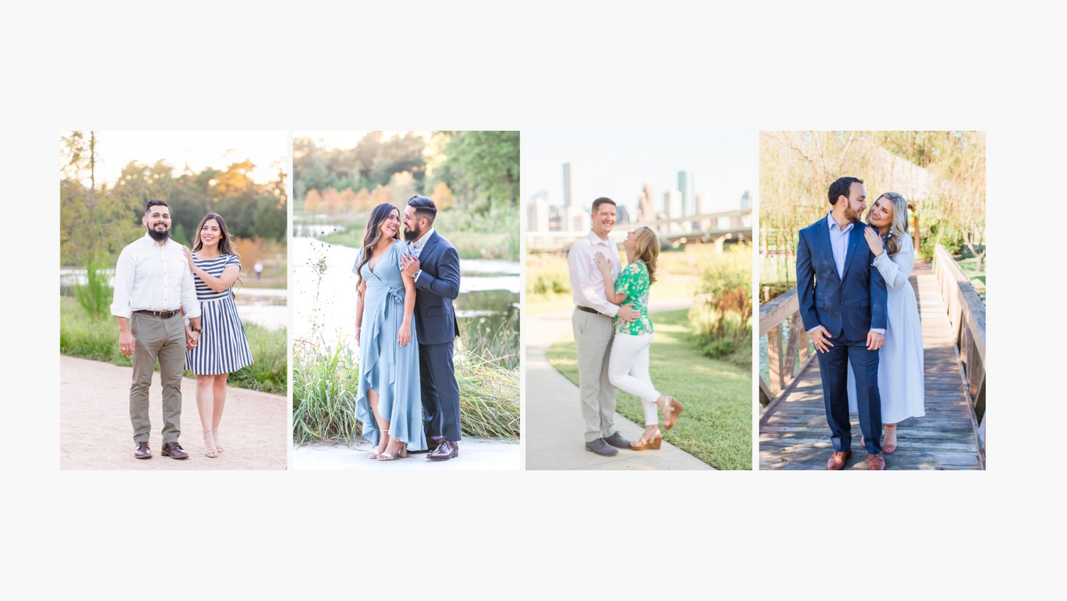 Collection of outdoor family portrait thumbnails arranged in grid layout.