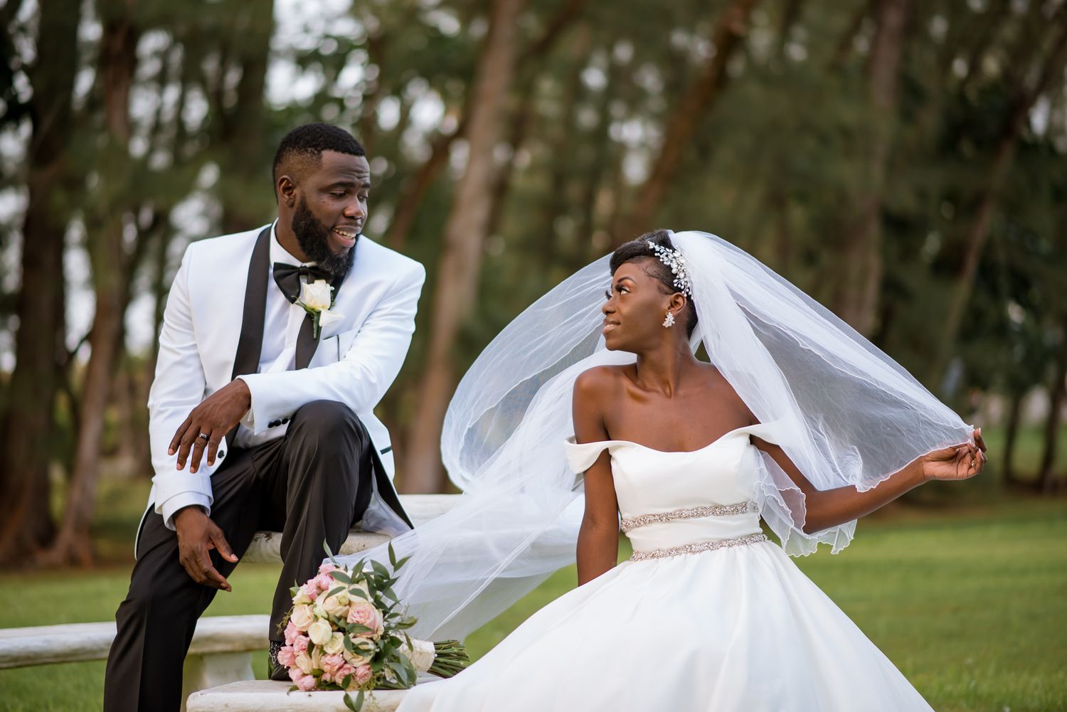 Bride twirls her wedding dress in a series of joyful outdoor photos.