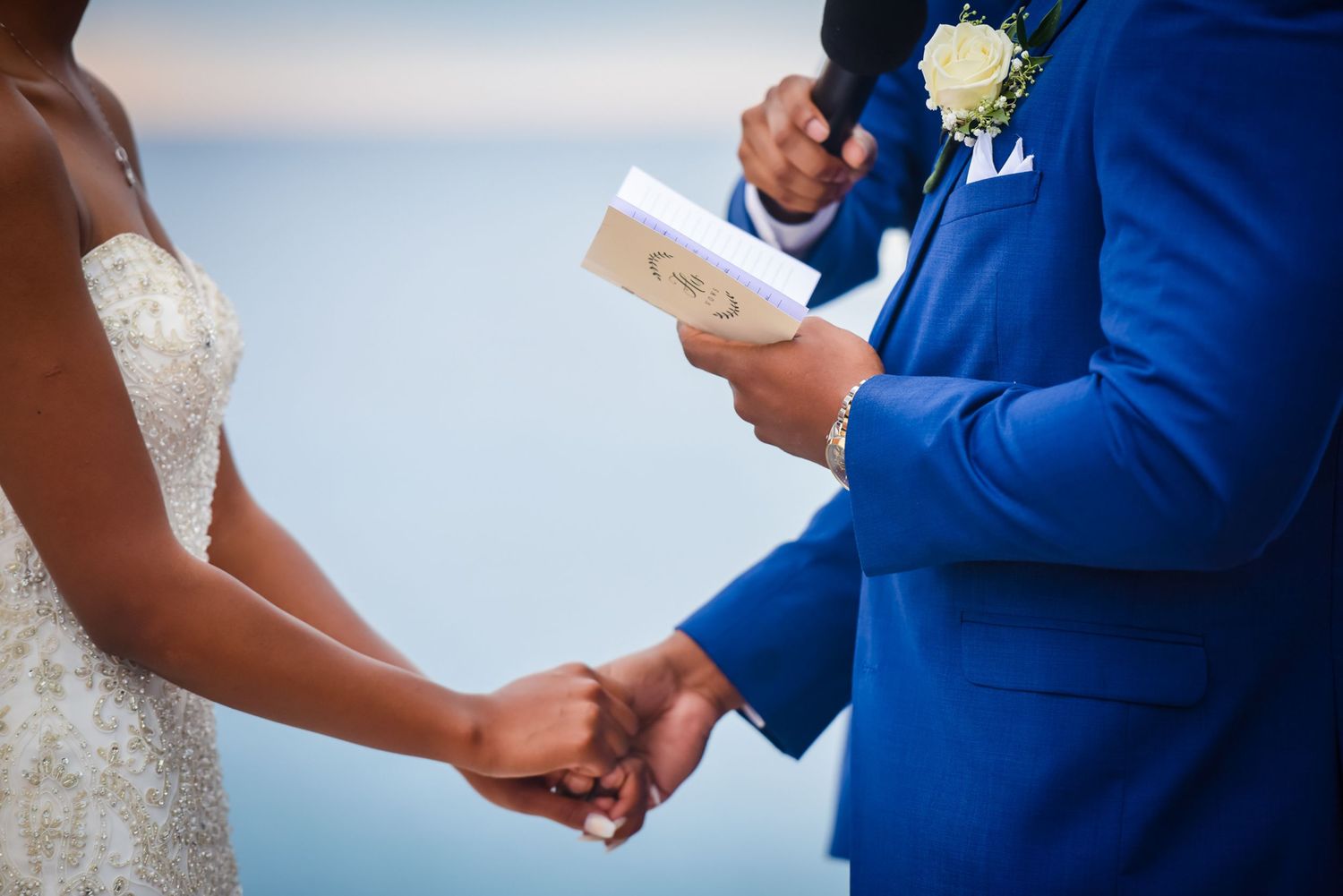 Emotional wedding ceremony moments captured during vow exchange.