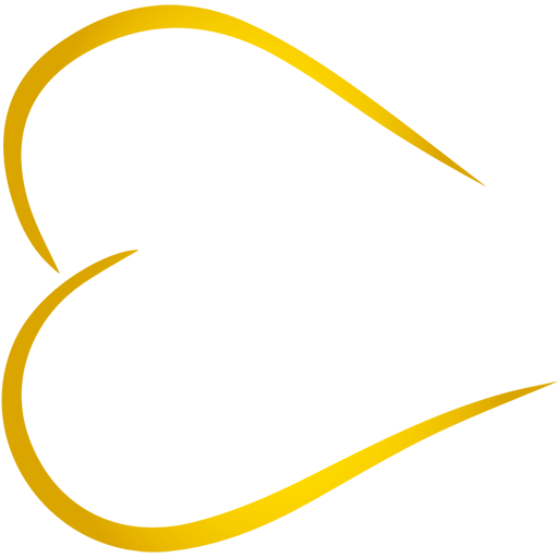 Abstract yellow curved lines forming a heart shape against a white background.