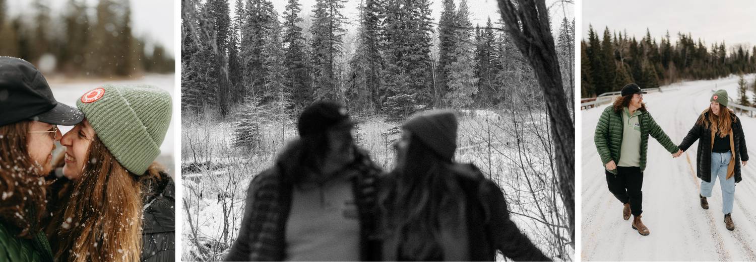 Winter and forest themed triptych photos with moody atmospheric effects.