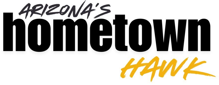 A black and white text logo design with Arizona's Hometown and Hank written in contrasting fonts.