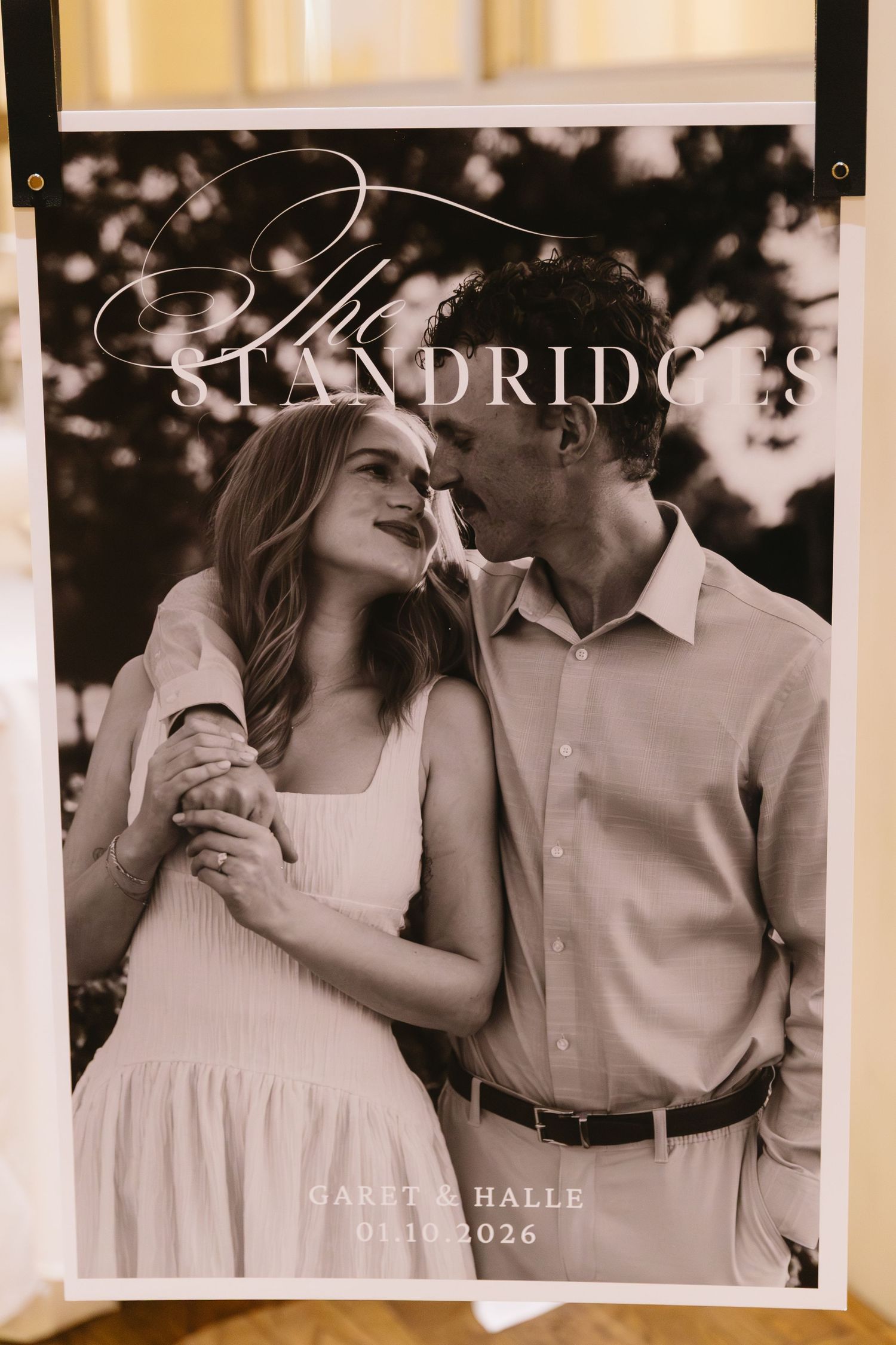 Vintage-style sepia engagement photos displayed in an album layout.