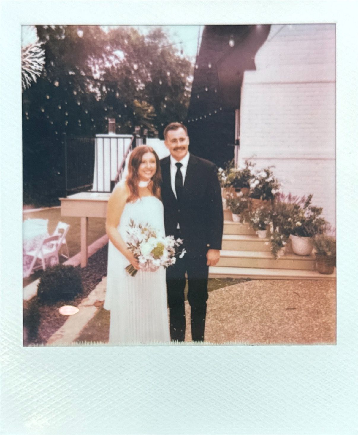 A series of vintage wedding photos displayed in a collage format showing outdoor ceremonies.