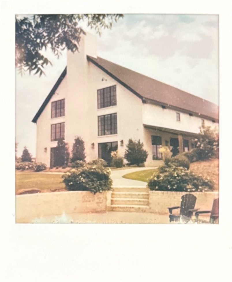 Vintage panoramic photograph showing multiple views of a white church or chapel building.