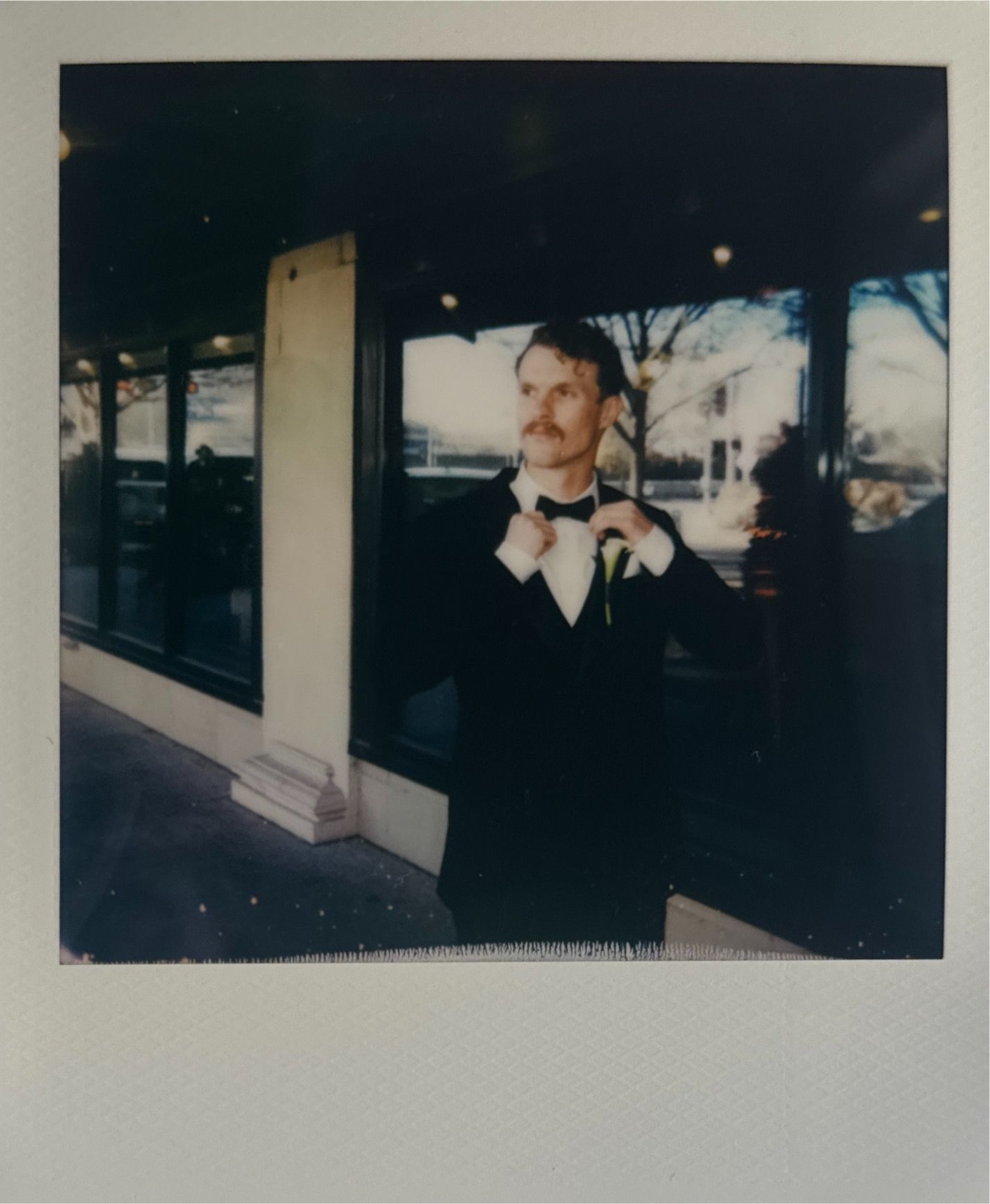 Series of vintage-style polaroid wedding photographs in muted tones.