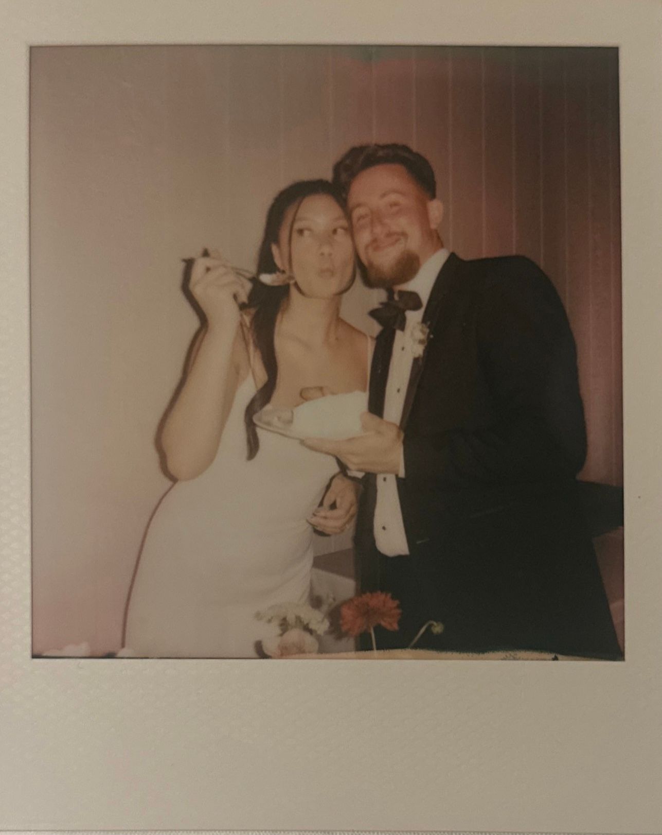 A series of vintage sepia-toned polaroid photographs showing couples at what appears to be a celebration or party.
