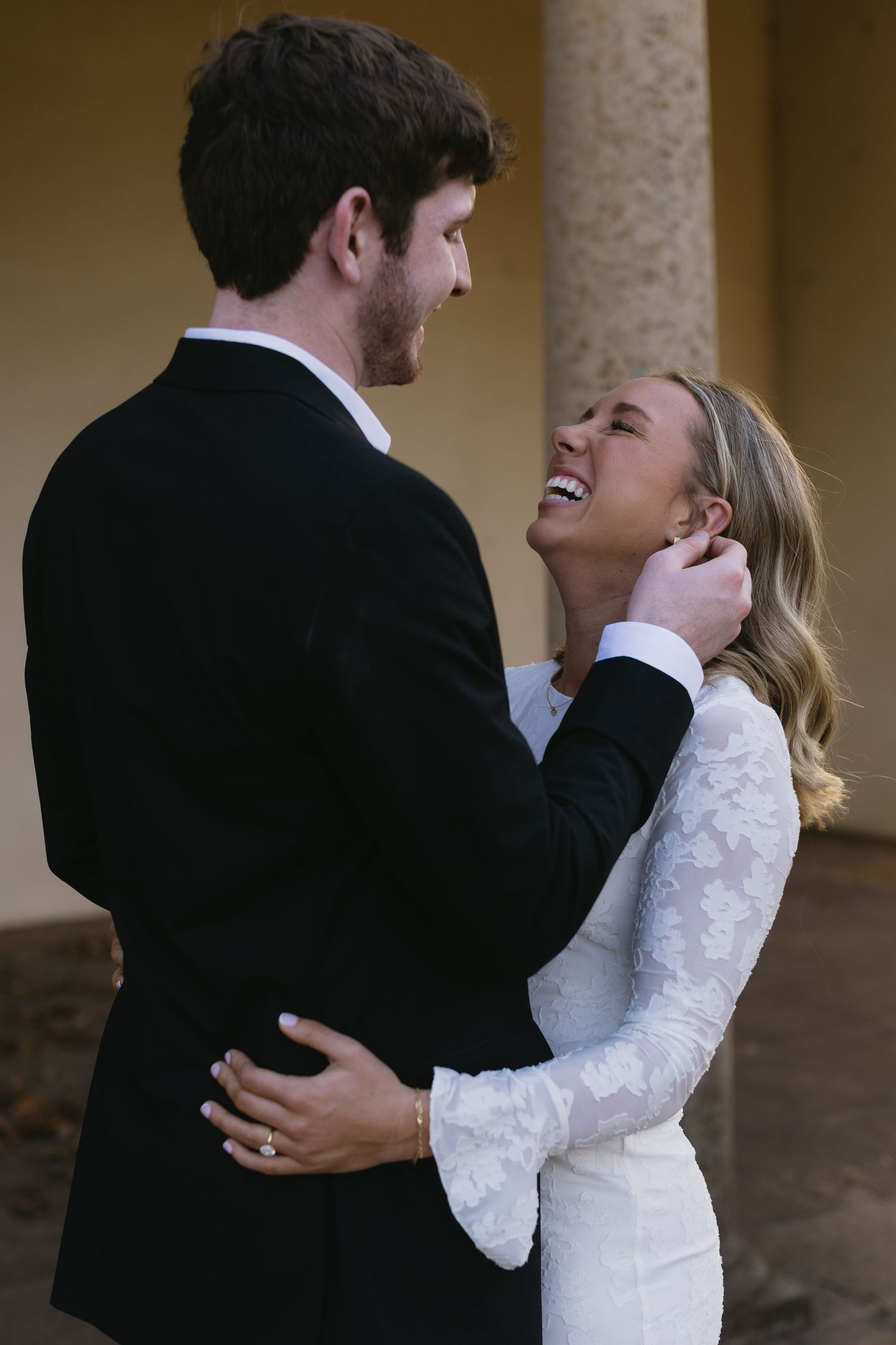 A series of romantic wedding portraits showing the couple dancing and embracing.