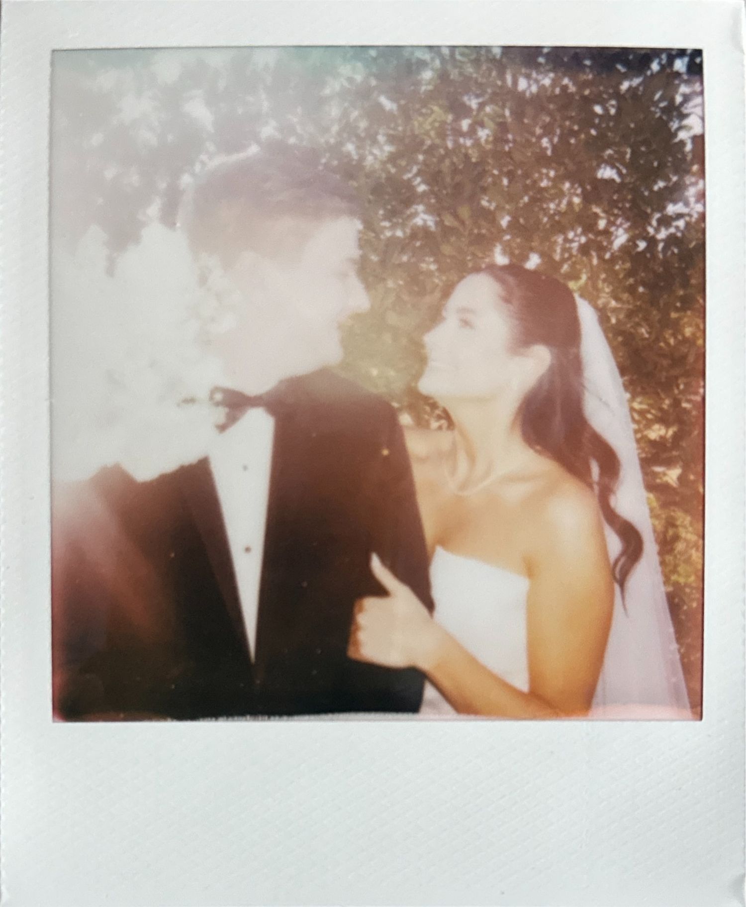 Vintage-style polaroid wedding photos capturing romantic moments at sunset.