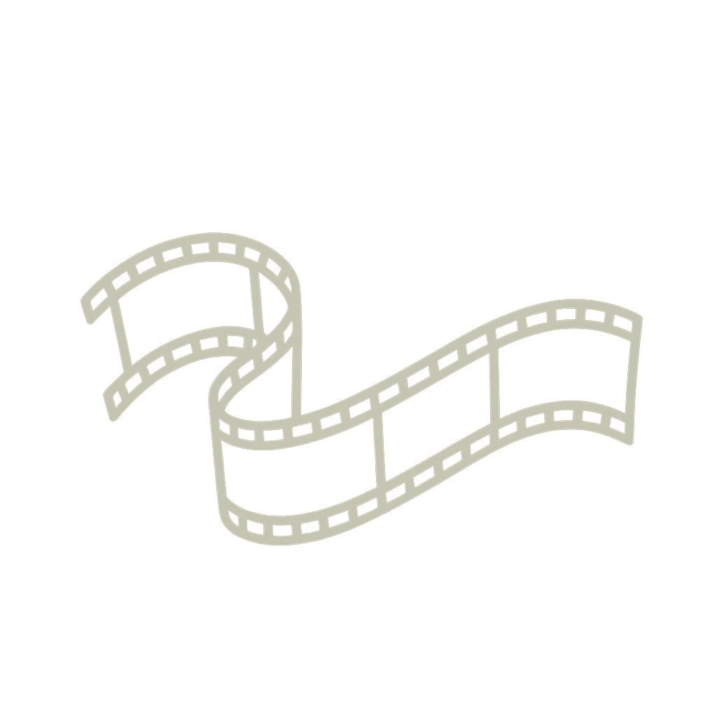 Monochrome film strip icons in light gray arranged in curved and wavy patterns against white background.