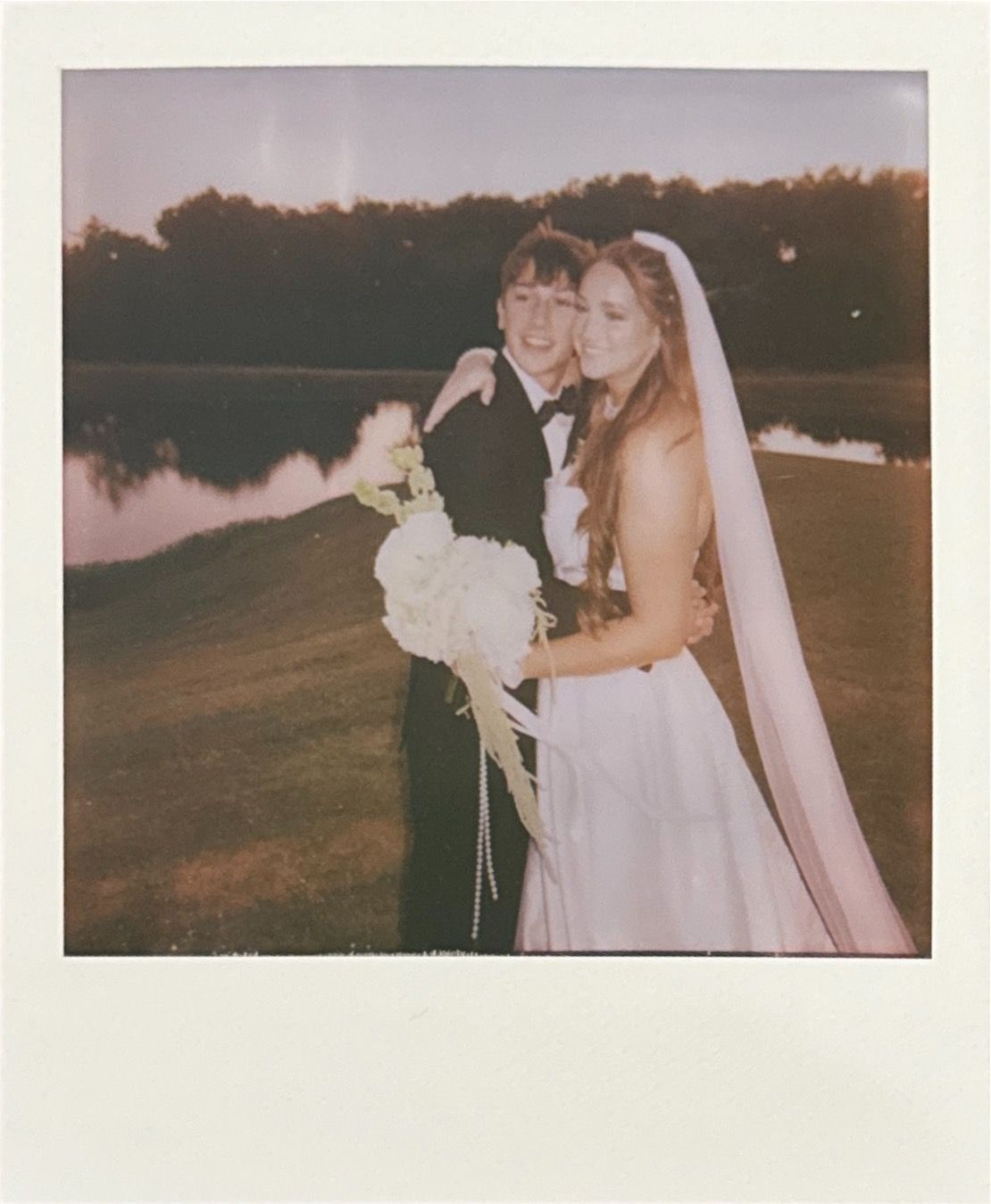 Vintage-style polaroid wedding photos capturing intimate moments during sunset.
