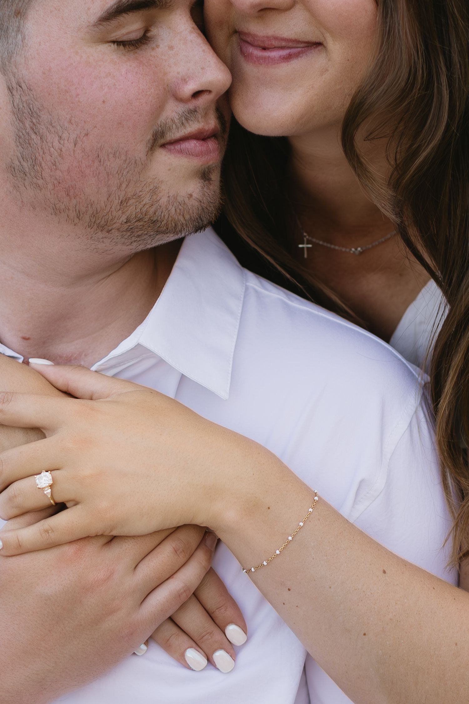 A tender moment captured in a series of intimate close-up shots showing affectionate interaction between a couple.