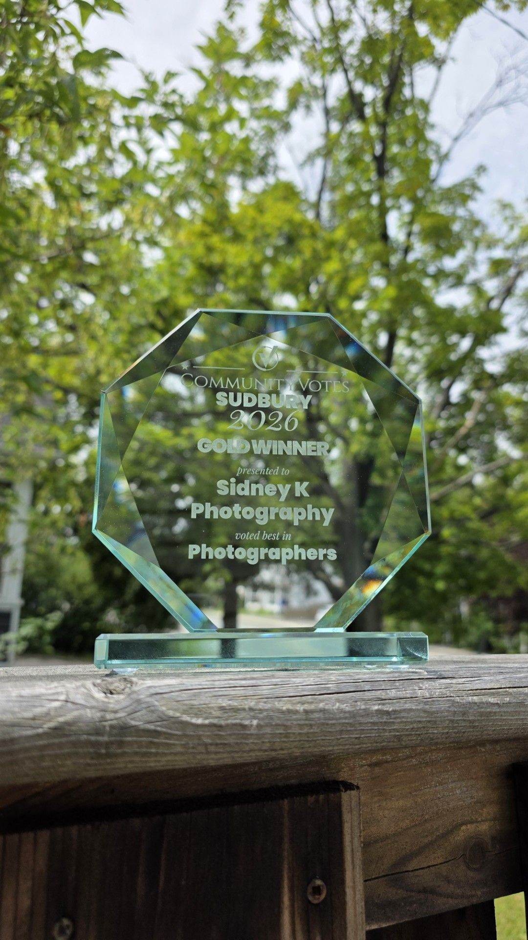 Sudbury Community Votes 2026 Gold Winner for Photography presented to Sidney K Photography