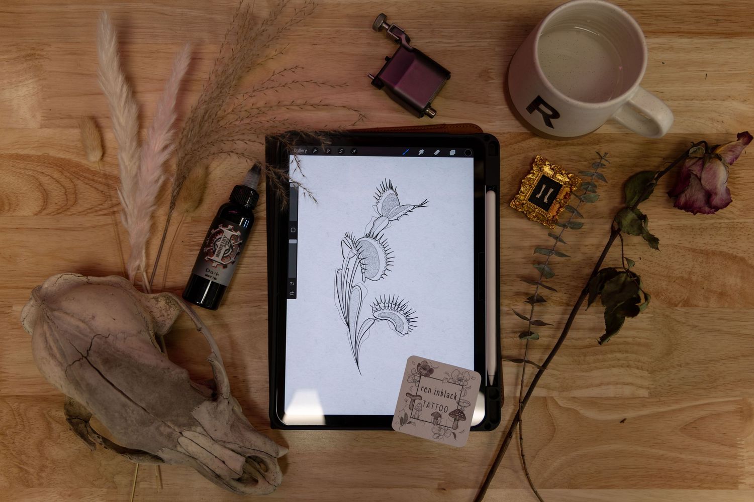 Flatlay for Tattoo Artist branding photography