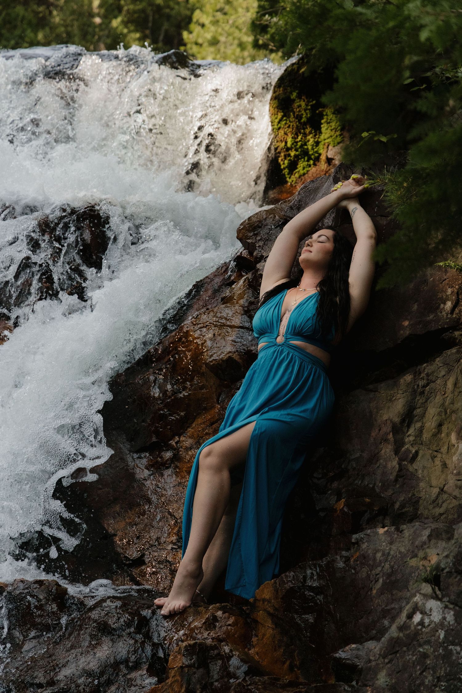 Creative portrait photoshoot in Northern Ontario. Waterfall photography.