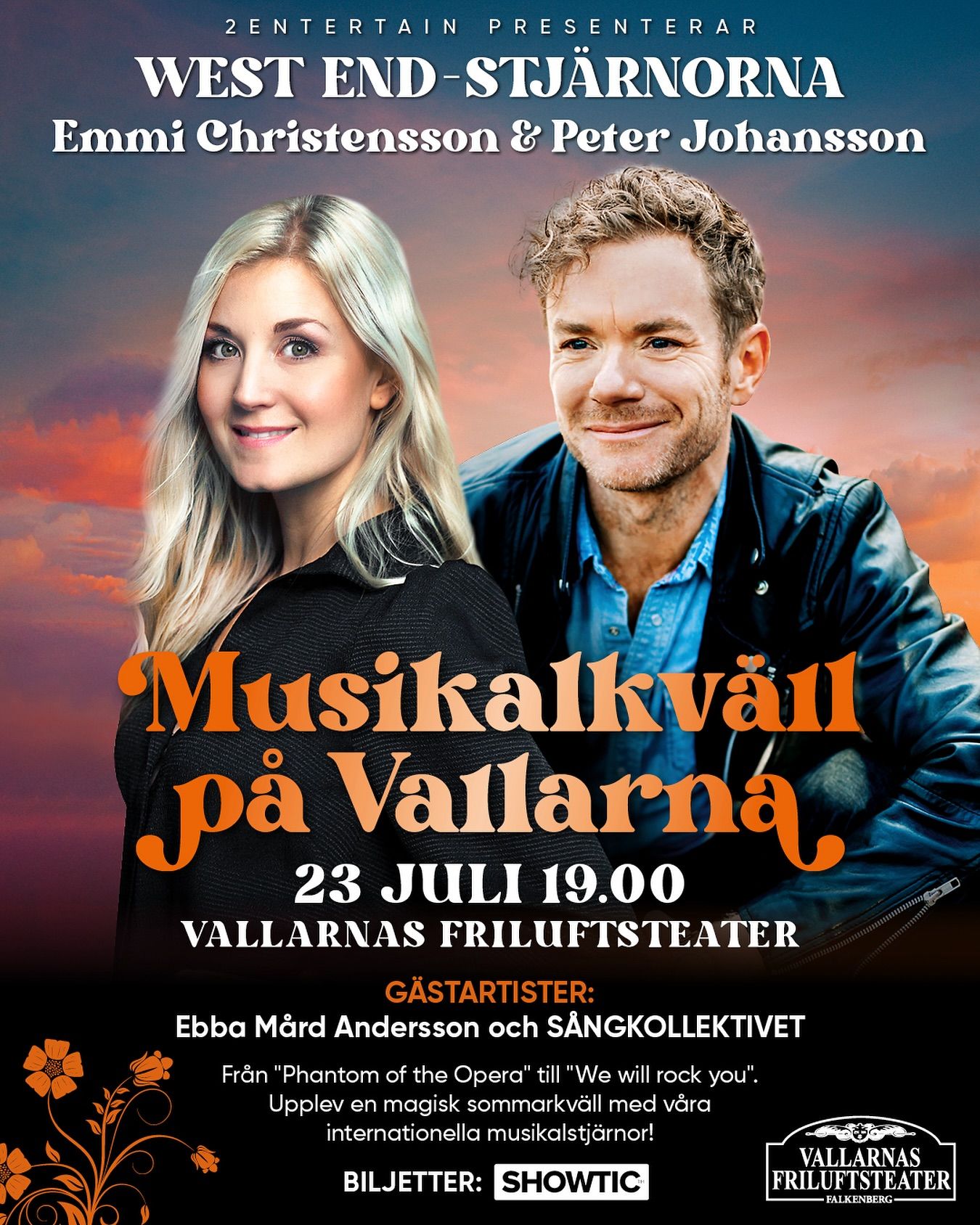 Affisch för musikalkväll på Vallarna med Emmi Christensson och Peter Johansson.