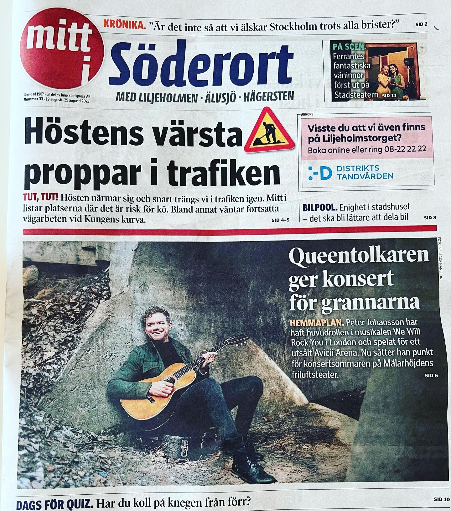 Reportage med Rebecca Nordens bilder i tidningen mitt i söderort. Framsidan på Peter Johansson.