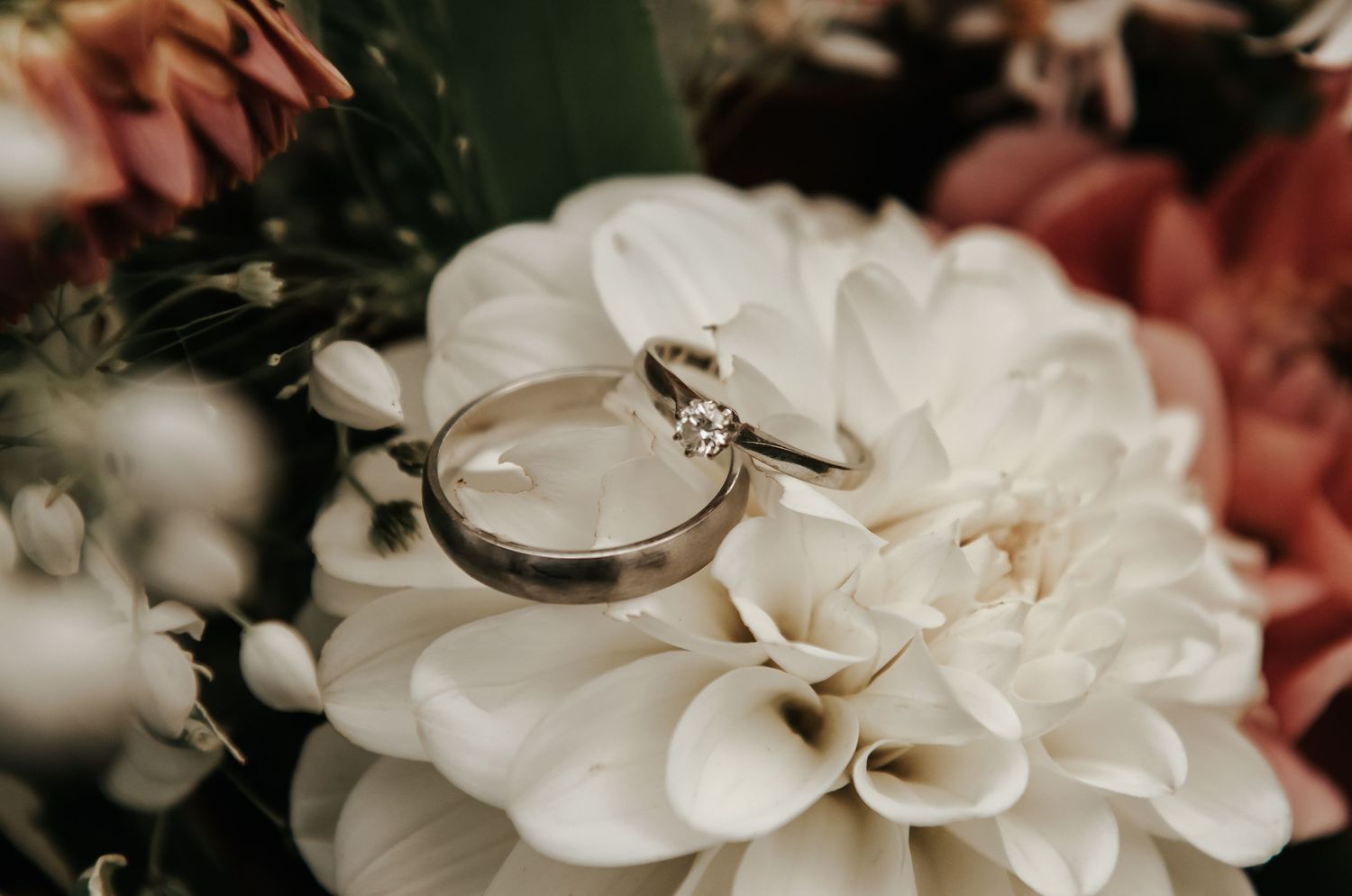 detaljbild på ringar vid bröllopsfotografering