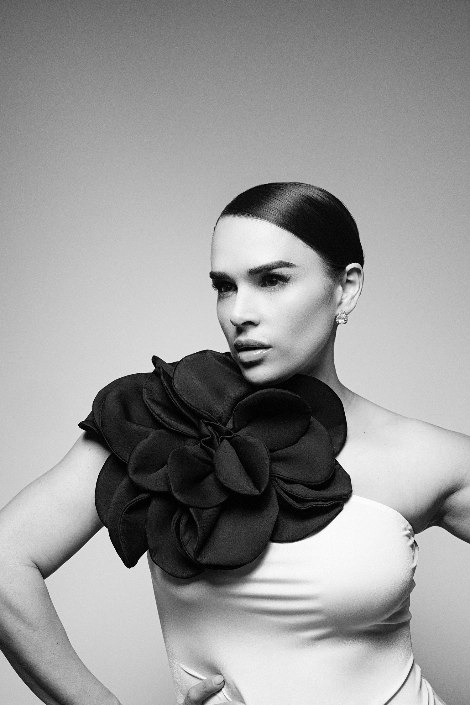 A black and white photo of a woman