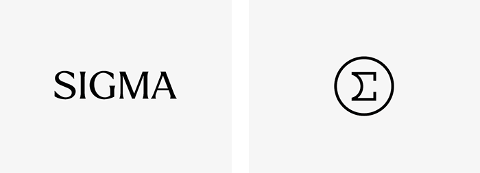 Sigma camera lens brand logo with circular icon design.