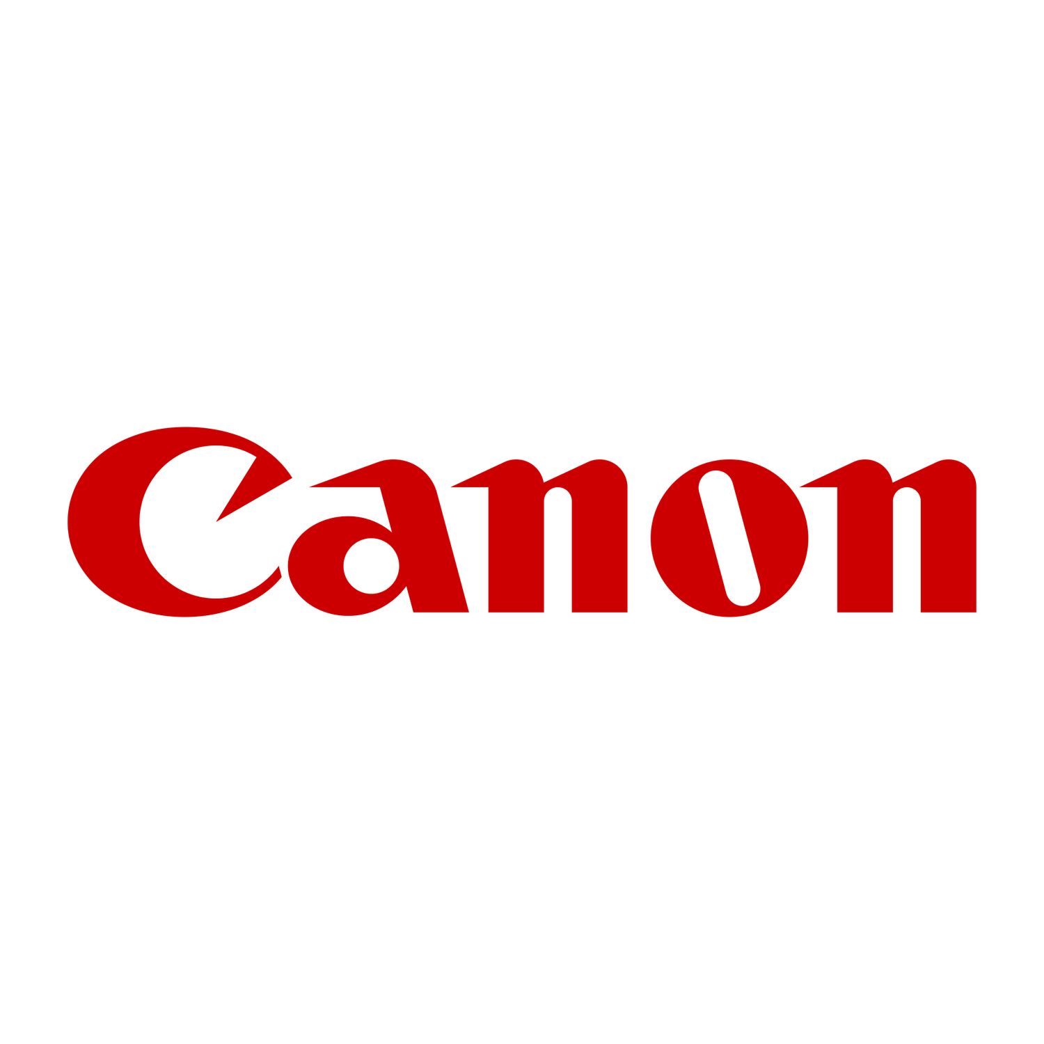 Canon camera brand logo in red.