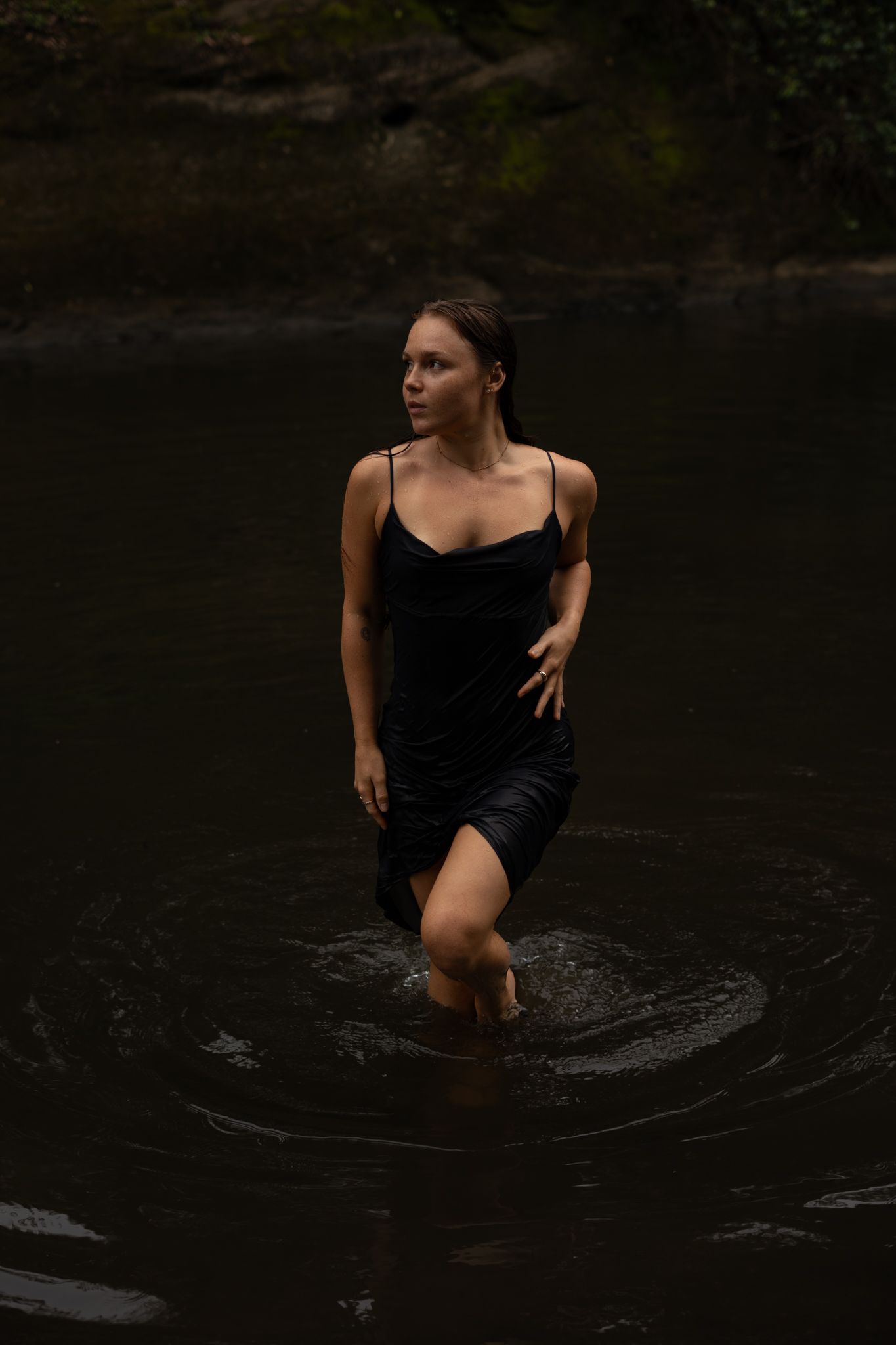 Photos by Bailey Rose — moody water portrait in dark setting