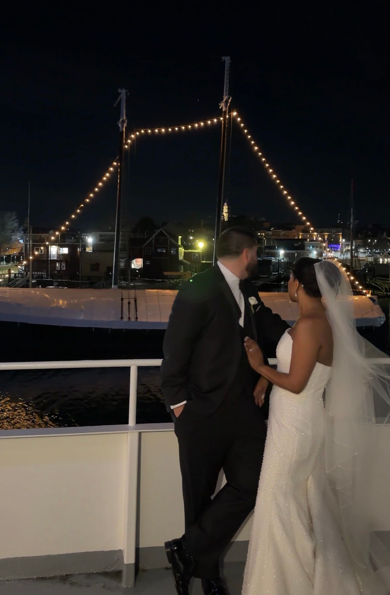 Wedding content creator capturing elegant waterfront wedding moments at Cruiseport Gloucester in Massachusetts