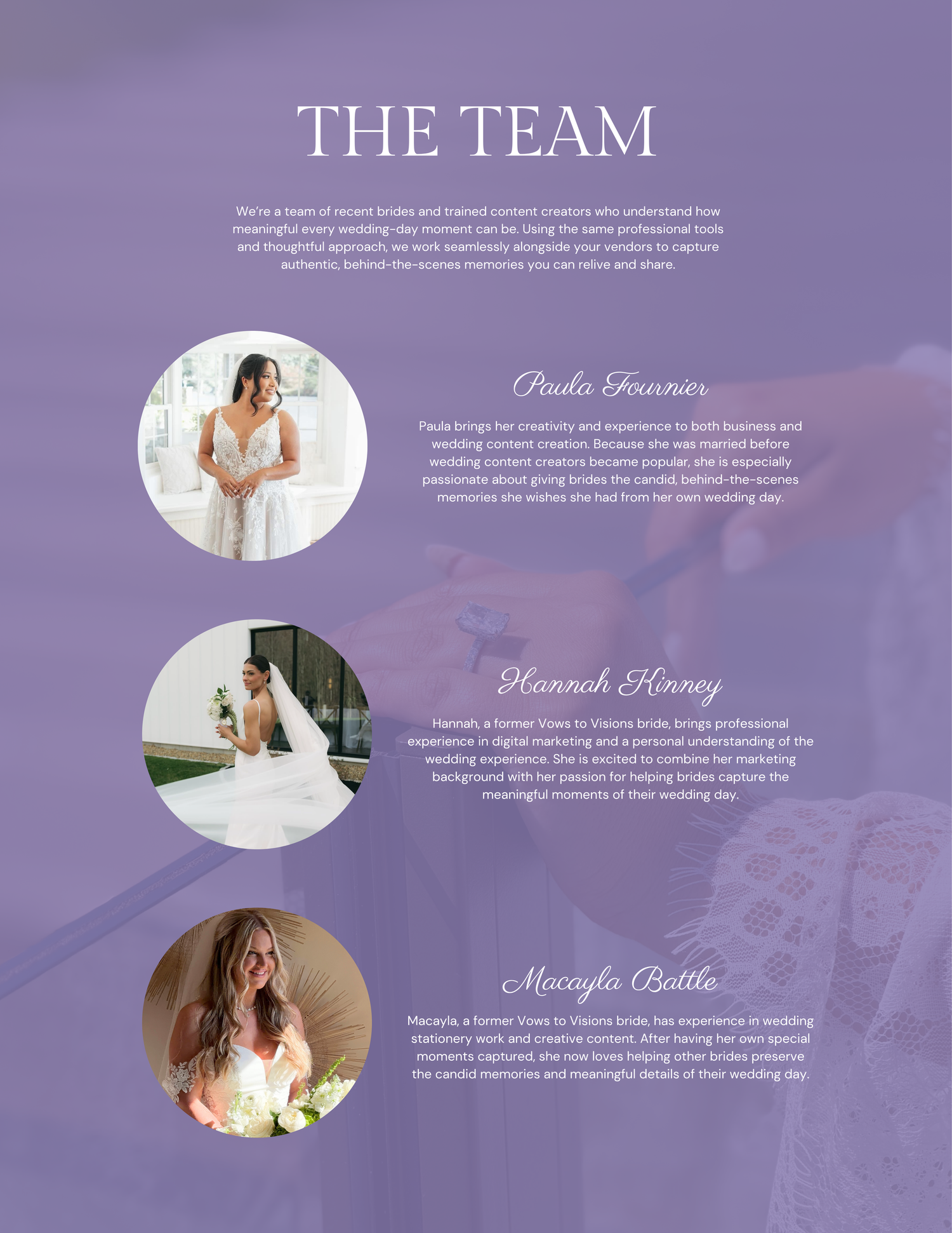 A wedding team portraits of Paula Fournier, Hannah Hinney, and Macayla Battle. New England Wedding Content Creators.