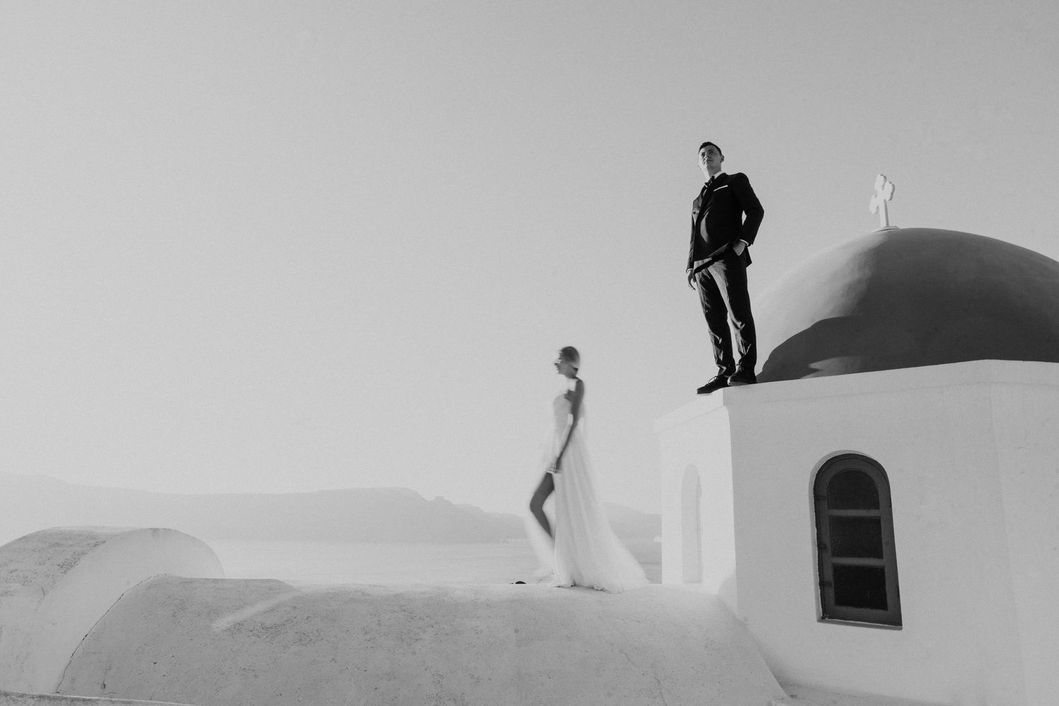 A series of minimalist black and white photos showing silhouettes against a bright background.