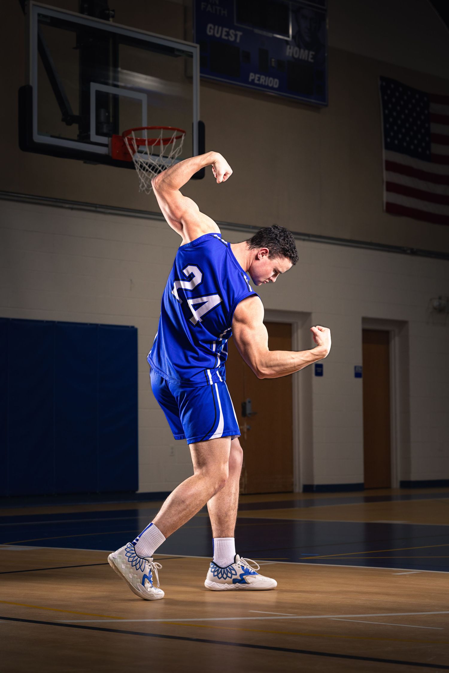 Basketball media day photo session using elite Canon camera and lenses and Godox strobes.