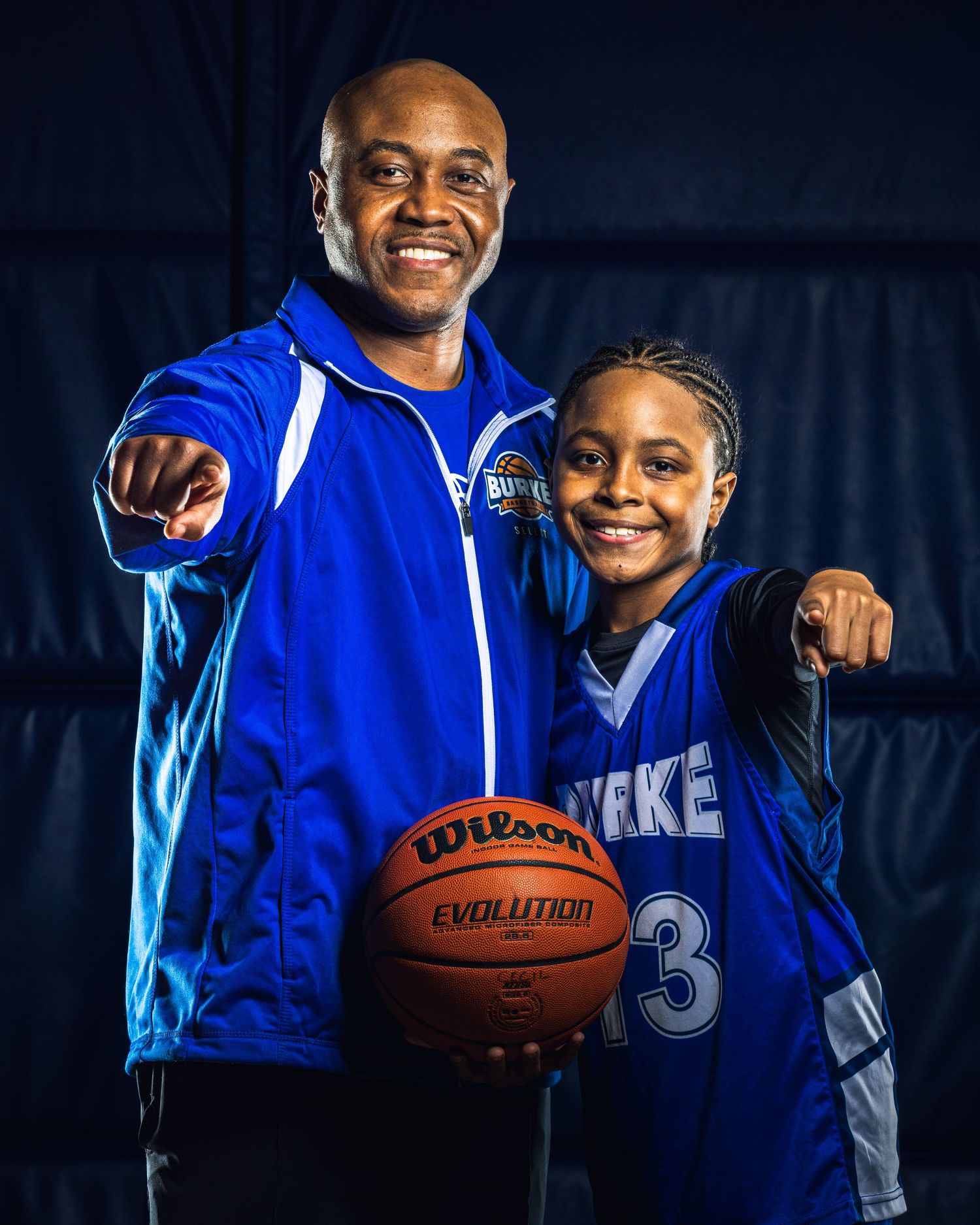Burke Select Vikings Coach and son portrait by Sporty-Clips Media. Triple-strobe lighting setup with professional key and rim highlights.