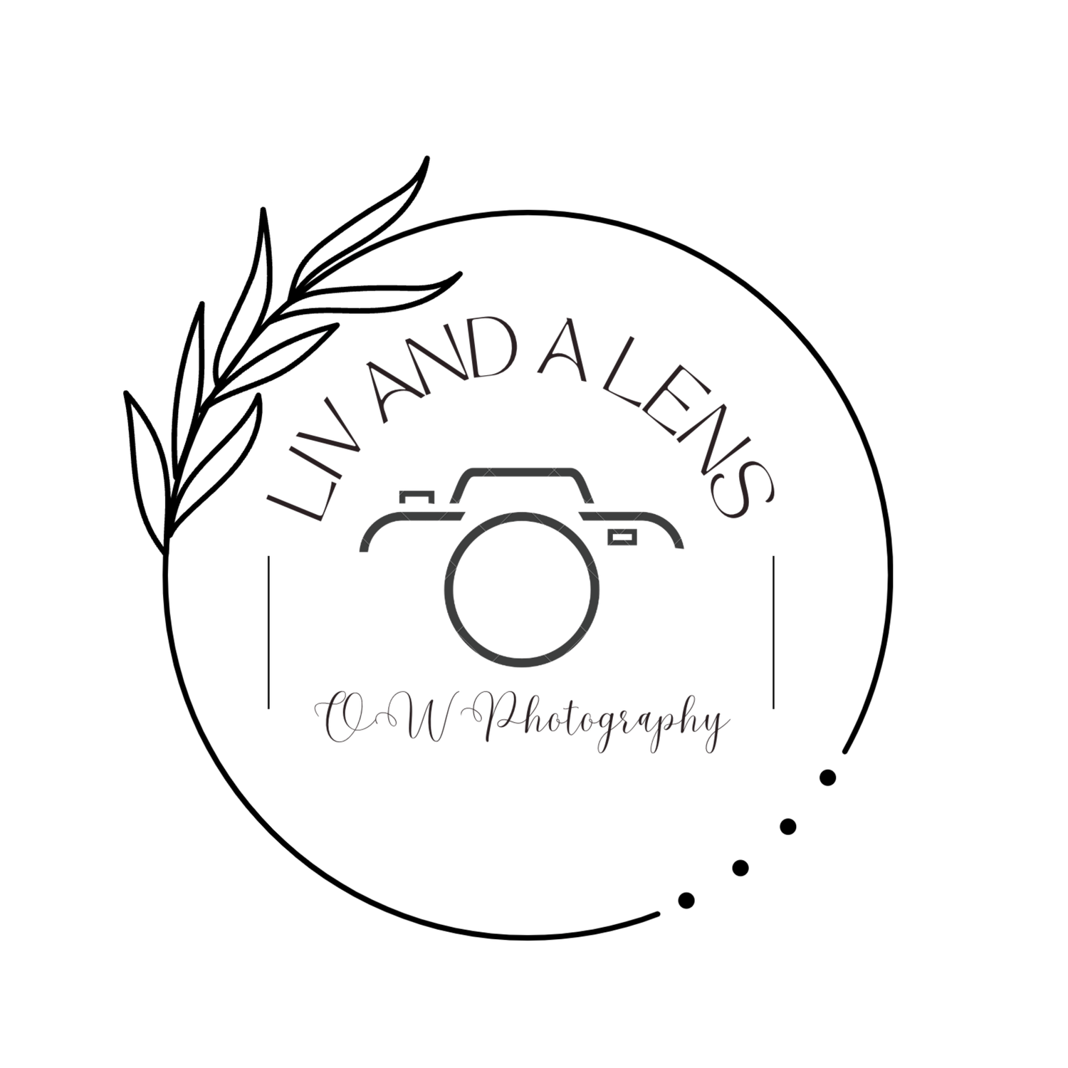 Elegant photography brand logo featuring leaf design and lens elements in circular arrangement.