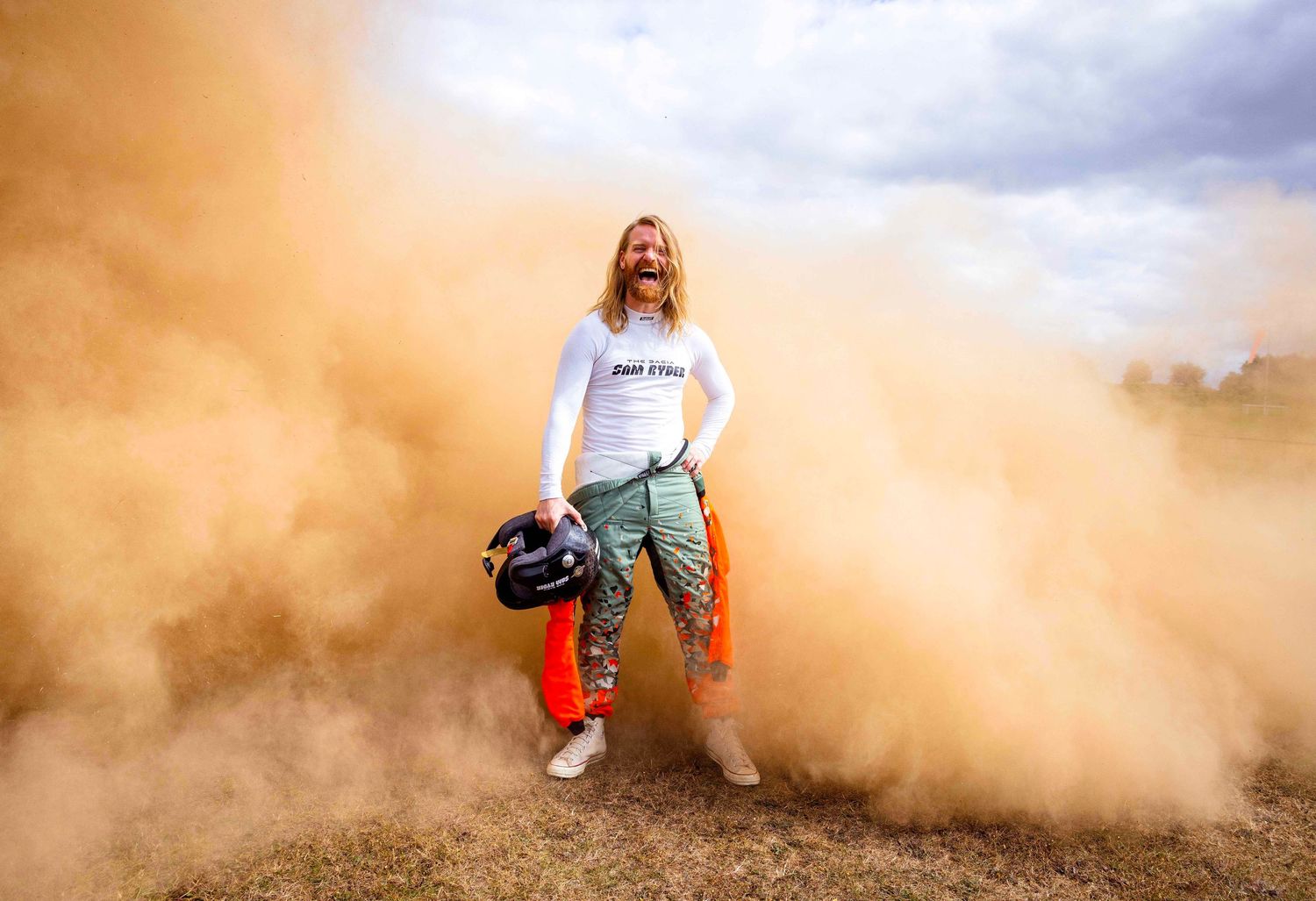 A series of action shots with dust clouds and dramatic lighting in an outdoor setting. London Event Photographer