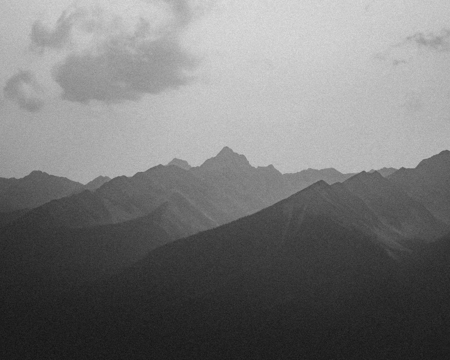 Black and white mountain landscape in Banff