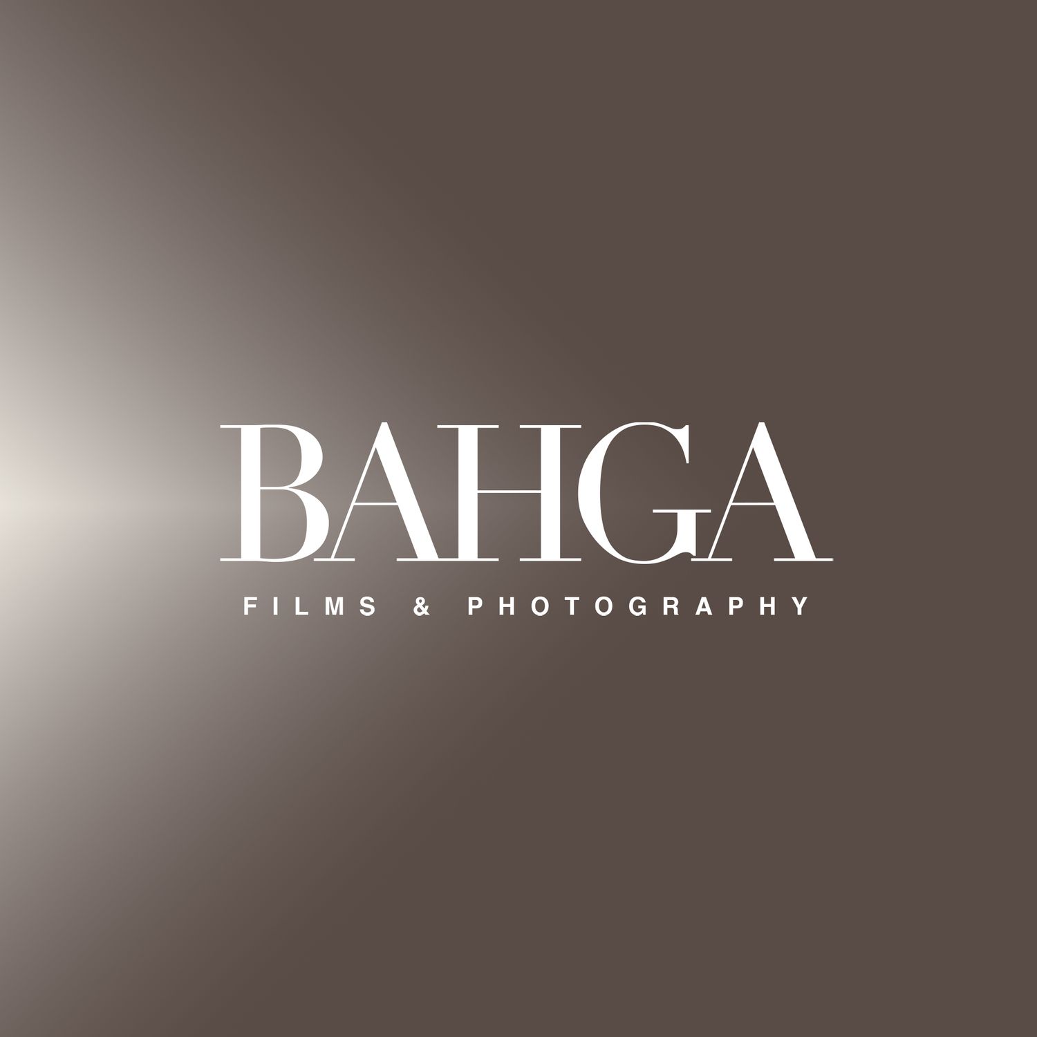 Bahga Films & Photography logo on a warm taupe gradient background with elegant serif typography.