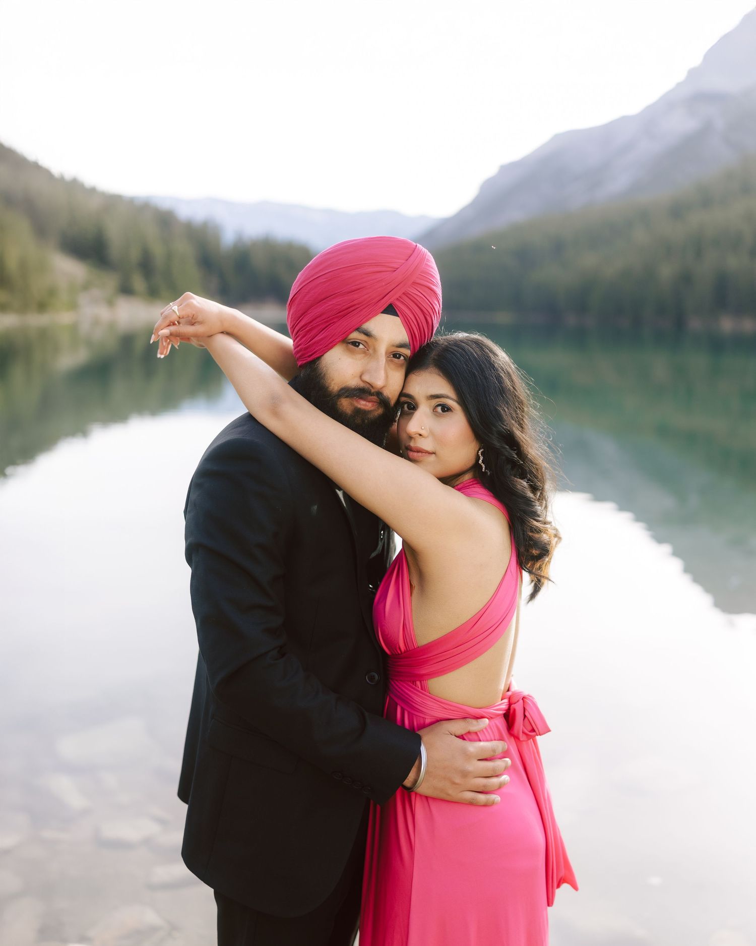 Fashion pre wedding photoshoot couple portrait in styled outfit
