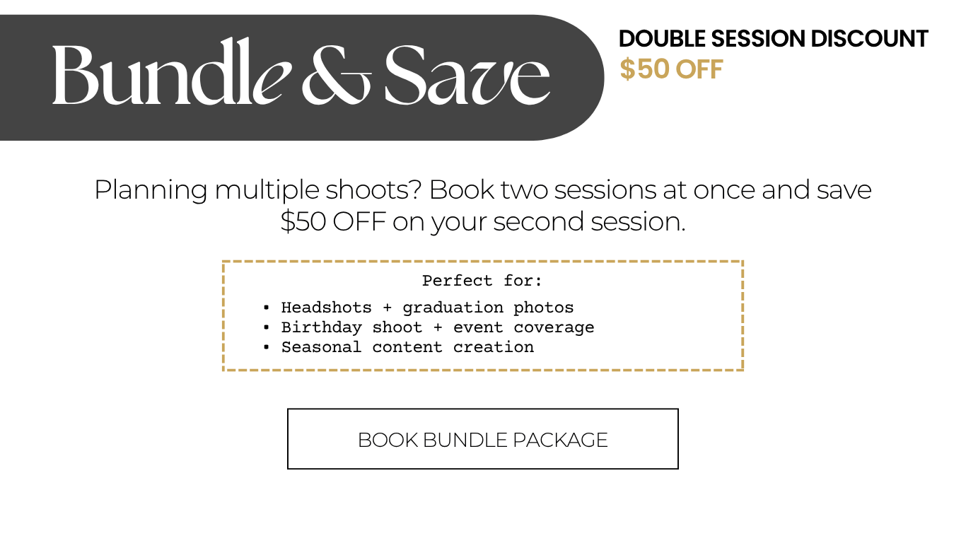Studio bundle and save discount banner for booking multiple photography sessions.