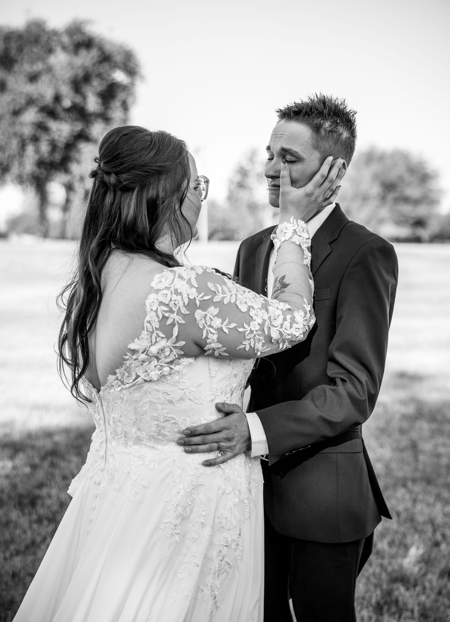 Emotional wedding first look captured in Phoenix, Arizona, candid photography