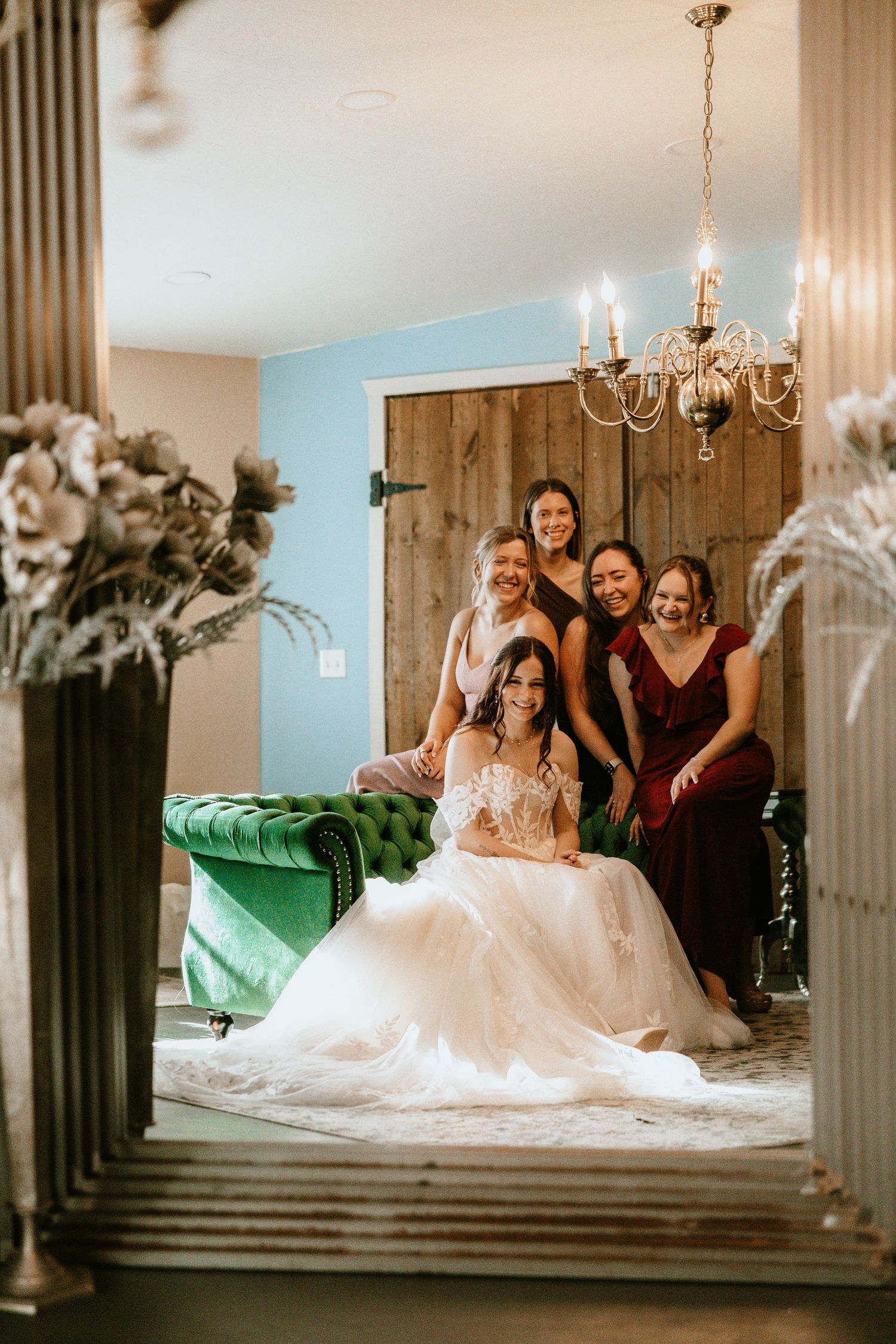 Bride and bridesmaids laughing during the Arizona wedding preparation session