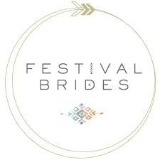 Three circular white logos with text reading 'Festival' and 'Brides' connected by decorative arrow designs.