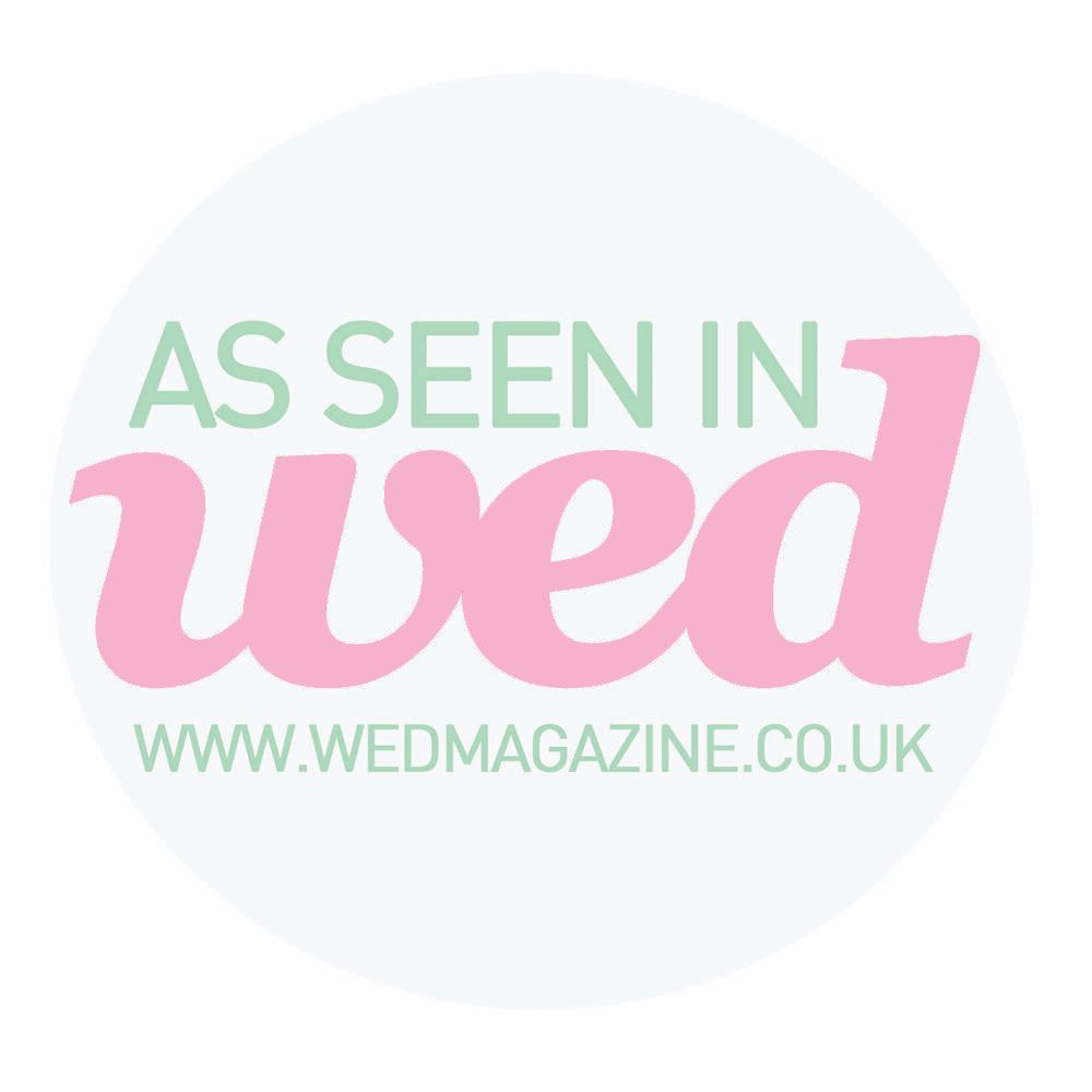 Wedding magazine logo and branding shown in soft pink and mint green colors on white background.