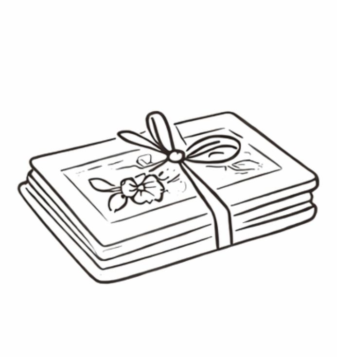 Simple line drawing showing a book or magazine opening sequence in multiple frames.
